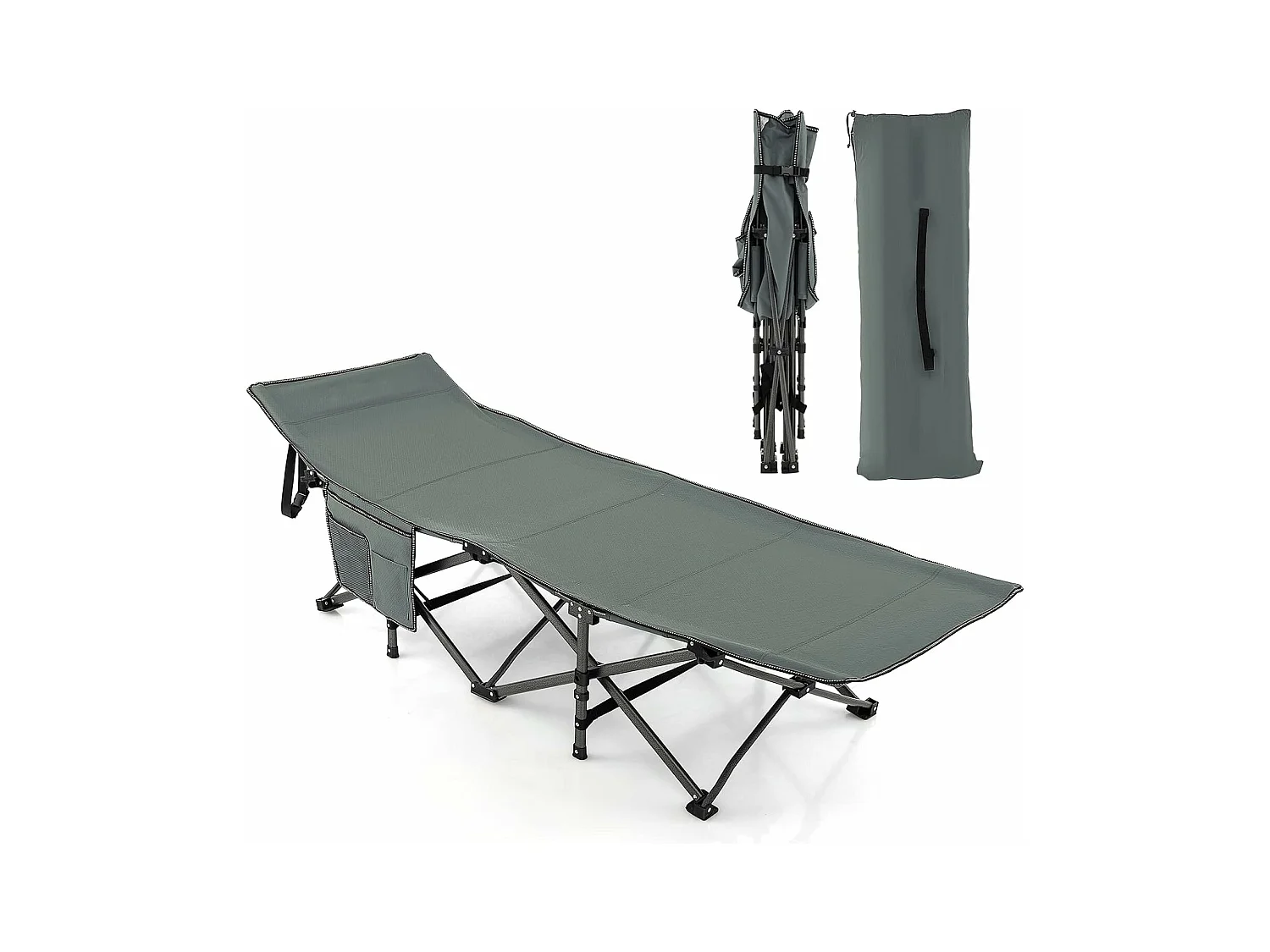 Veldbed met zijzak, tot 272 kg belastbaar, inklapbaar campingbed, campingligstoel, klapbed, reisligstoel, vouwbed voor reizen, indoor, outdoor ZB32012