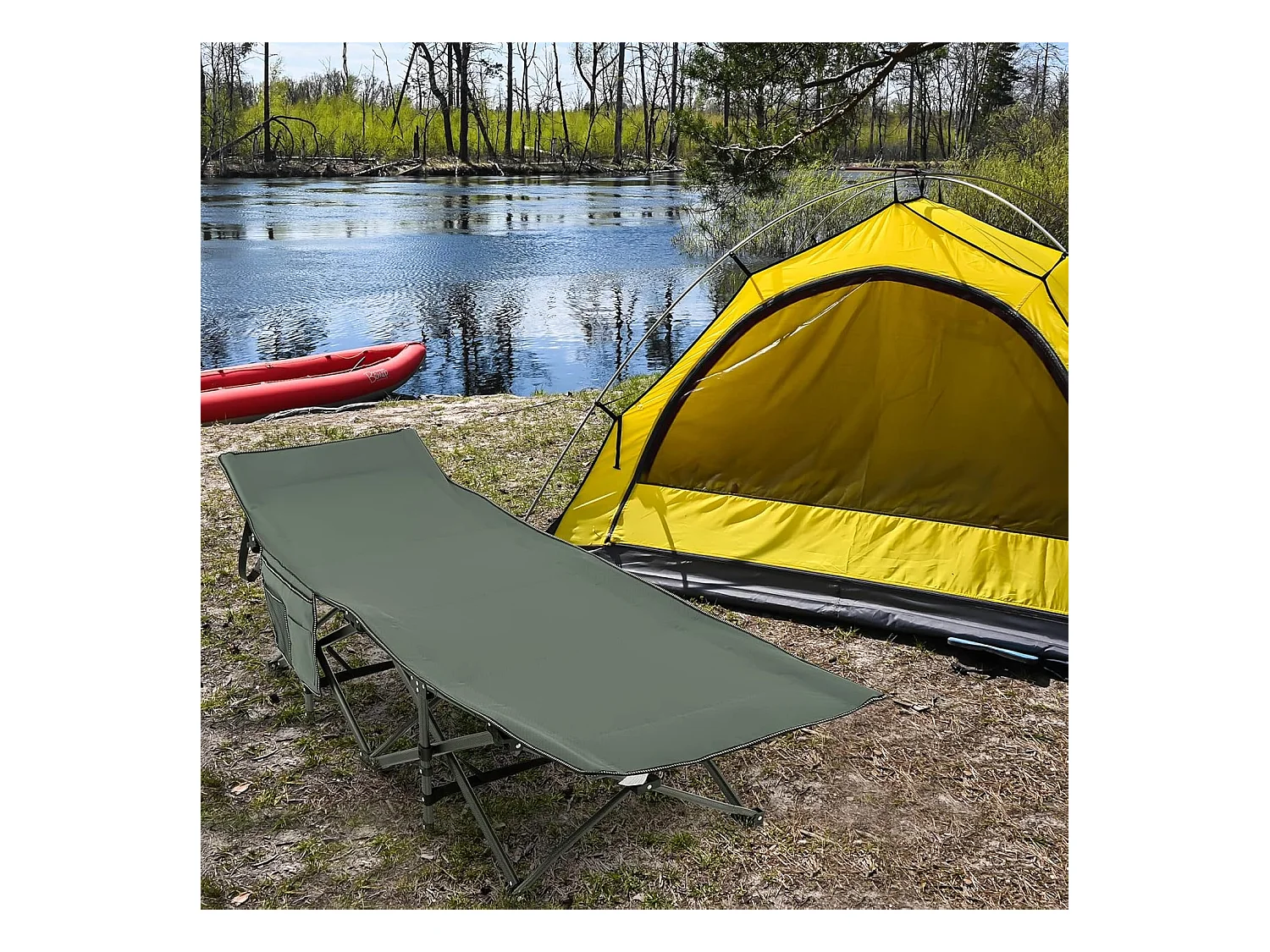 Veldbed met zijzak, tot 272 kg belastbaar, inklapbaar campingbed, campingligstoel, klapbed, reisligstoel, vouwbed voor reizen, indoor, outdoor ZB32012