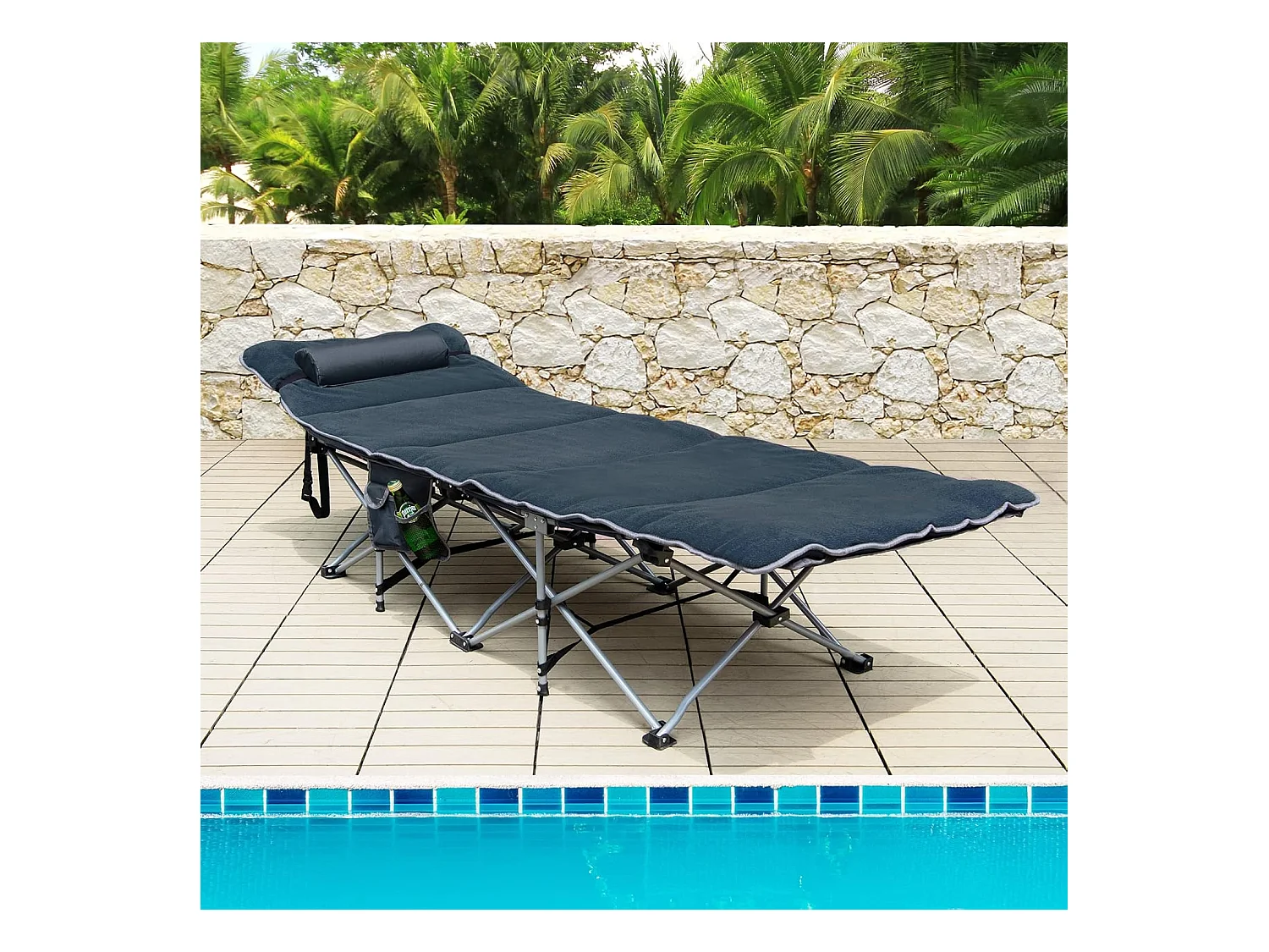 Veldbed, inklapbaar, campingbed met matras, kussen en zijzak, draagbare campingstoel, belastbaar tot 200 kg, incl. draagtas, klapbed voor camping, strand,  ZB32675