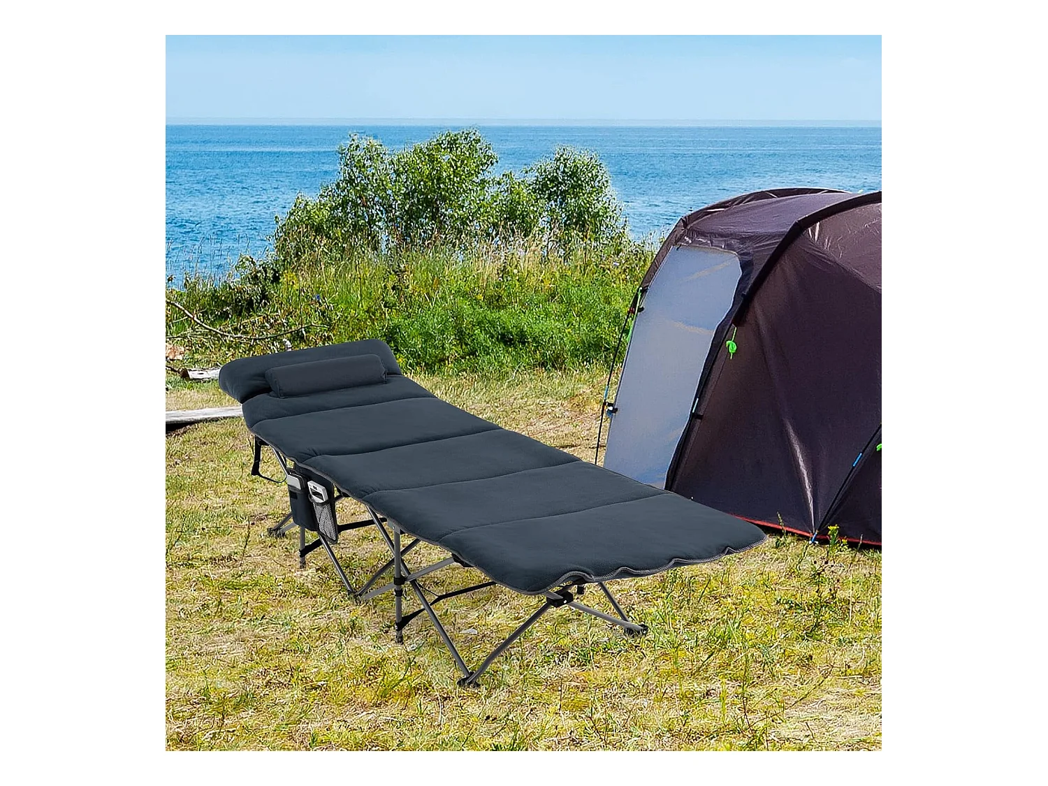 Veldbed, inklapbaar, campingbed met matras, kussen en zijzak, draagbare campingstoel, belastbaar tot 200 kg, incl. draagtas, klapbed voor camping, strand,  ZB32675