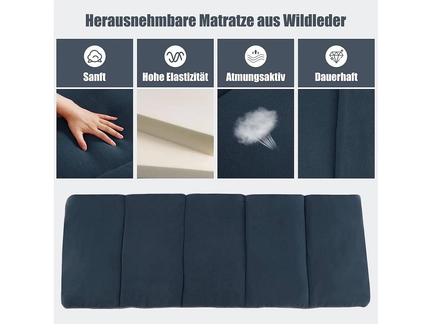 Veldbed, inklapbaar, campingbed met matras, kussen en zijzak, draagbare campingstoel, belastbaar tot 200 kg, incl. draagtas, klapbed voor camping, strand,  ZB32675