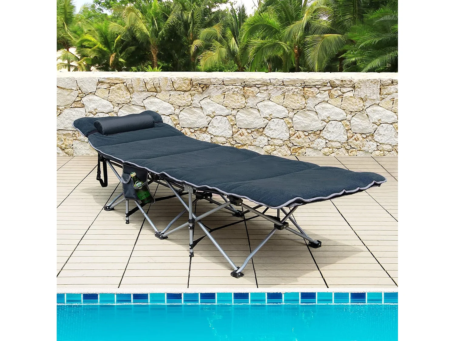 Veldbed, inklapbaar, campingbed met matras, kussen en zijzak, draagbare campingstoel, belastbaar tot 200 kg, incl. draagtas, klapbed voor camping, strand,  ZB32675