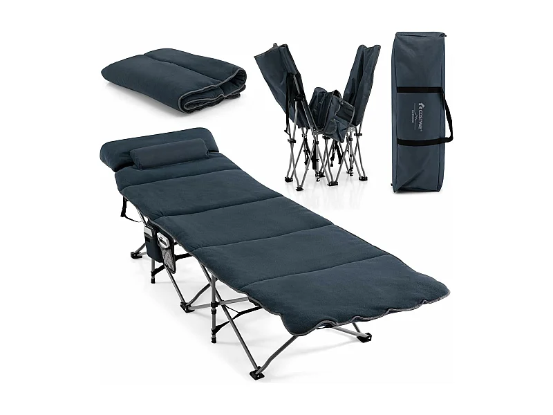 Veldbed, inklapbaar, campingbed met matras, kussen en zijzak, draagbare campingstoel, belastbaar tot 200 kg, incl. draagtas, klapbed voor camping, strand,  ZB32675