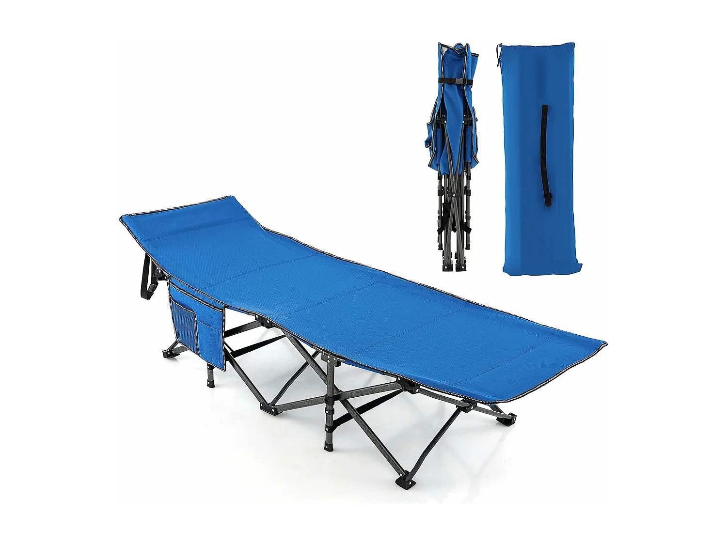 Veldbed met zijzak, tot 272 kg belastbaar, inklapbaar campingbed, campingligstoel, klapbed, reisligstoel, vouwbed voor reizen, indoor, outdoor ZB32012