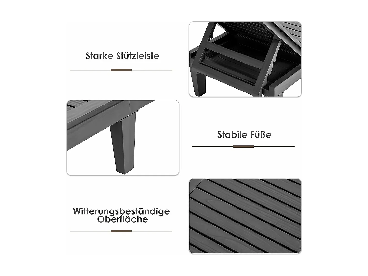 Zonneligstoel, weerbestendig, tuinligstoel met verstelbare rugleuning,balkonligstoel,terrasligstoel in houtlook,ligstoel tot 180 kg belastbaar