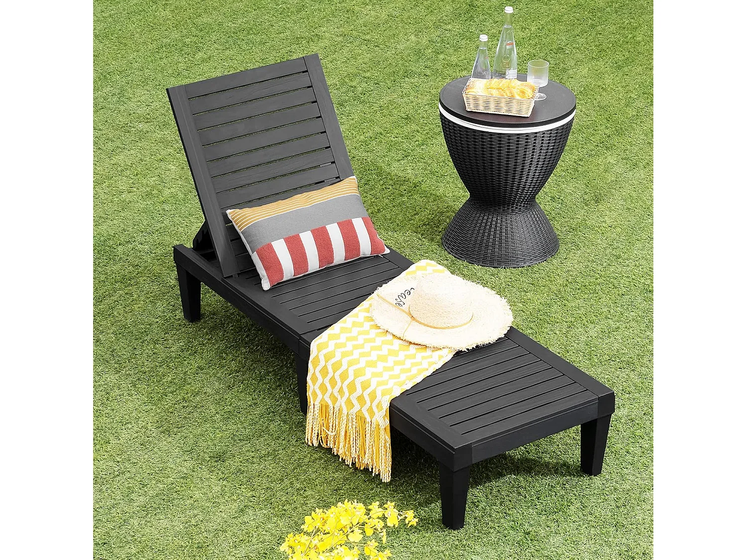 Zonneligstoel, weerbestendig, tuinligstoel met verstelbare rugleuning,balkonligstoel,terrasligstoel in houtlook,ligstoel tot 180 kg belastbaar