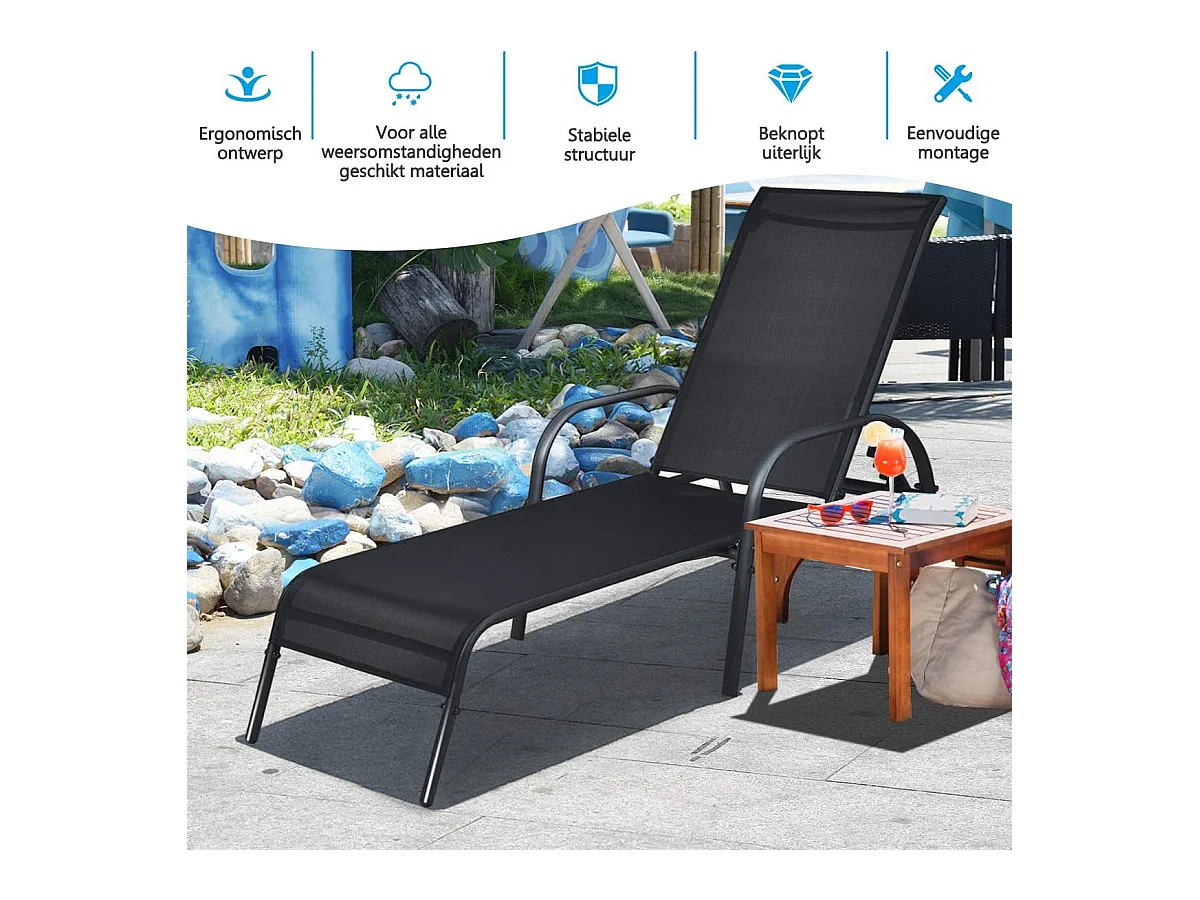 Ligstoel, tuinstoel met 5 instelbare rugleuningposities,ligstoel,tuinstoel, weerbestendig, relaxstoel voor terras, tuin en bij het zwembadAB92720