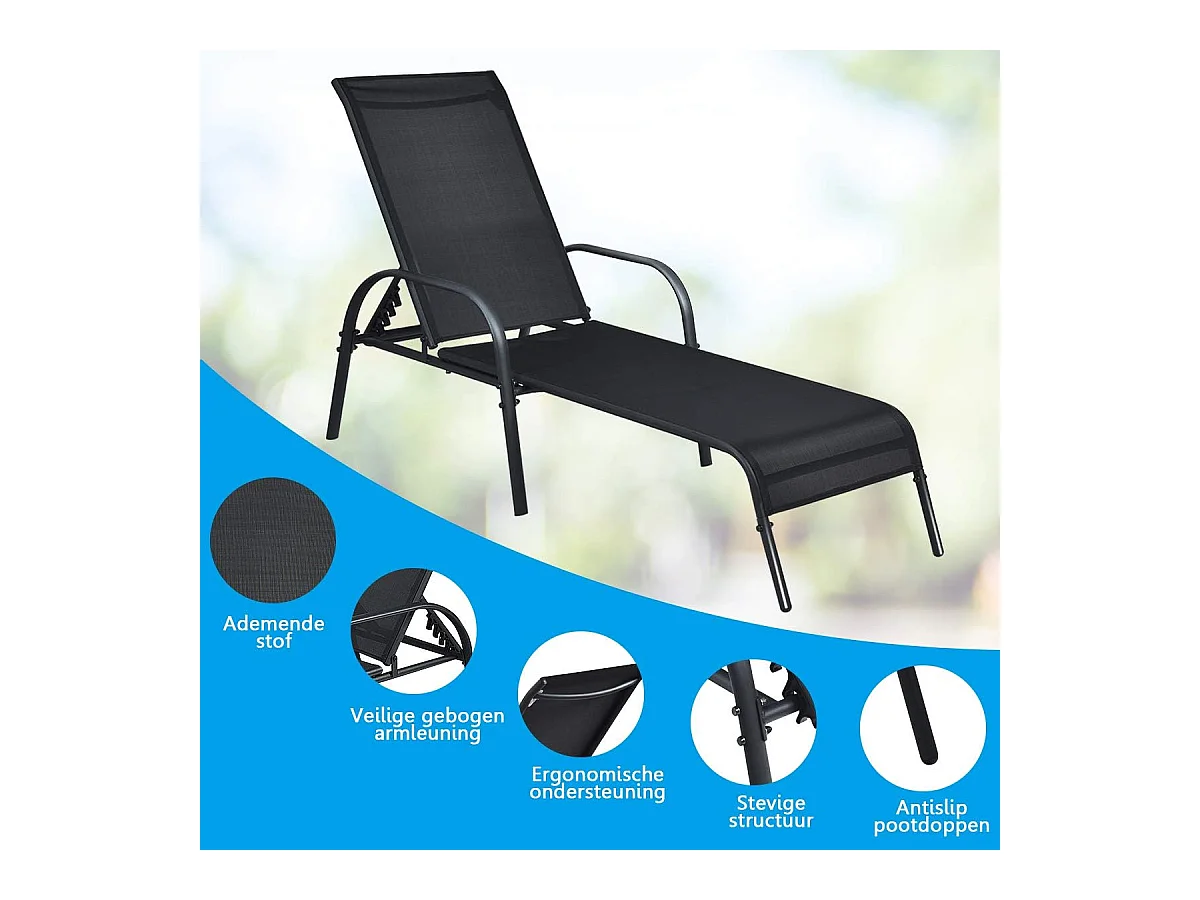 Ligstoel, tuinstoel met 5 instelbare rugleuningposities,ligstoel,tuinstoel, weerbestendig, relaxstoel voor terras, tuin en bij het zwembadAB92720