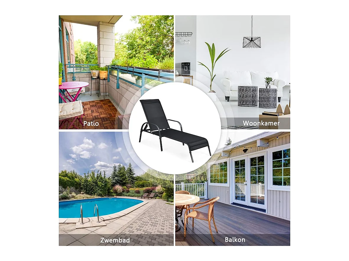 Ligstoel, tuinstoel met 5 instelbare rugleuningposities,ligstoel,tuinstoel, weerbestendig, relaxstoel voor terras, tuin en bij het zwembadAB92720