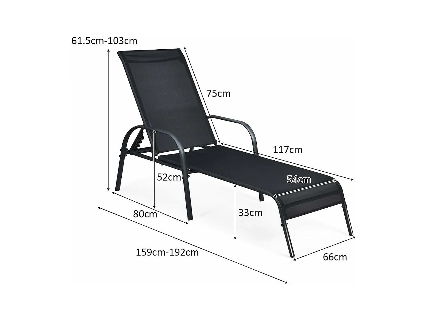 Ligstoel, tuinstoel met 5 instelbare rugleuningposities,ligstoel,tuinstoel, weerbestendig, relaxstoel voor terras, tuin en bij het zwembadAB92720