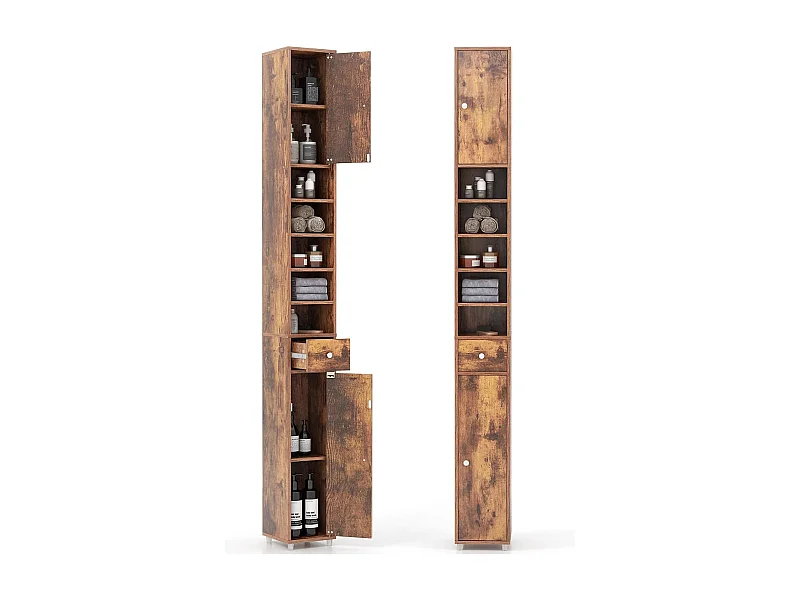 Badkamerkast, hoge smalle kast, badkamerkast met 2 deuren, ruimtebesparende kast voor badkamer, woonkamer, keuken, 20 x 20 x 180 cm (wit)VH32988