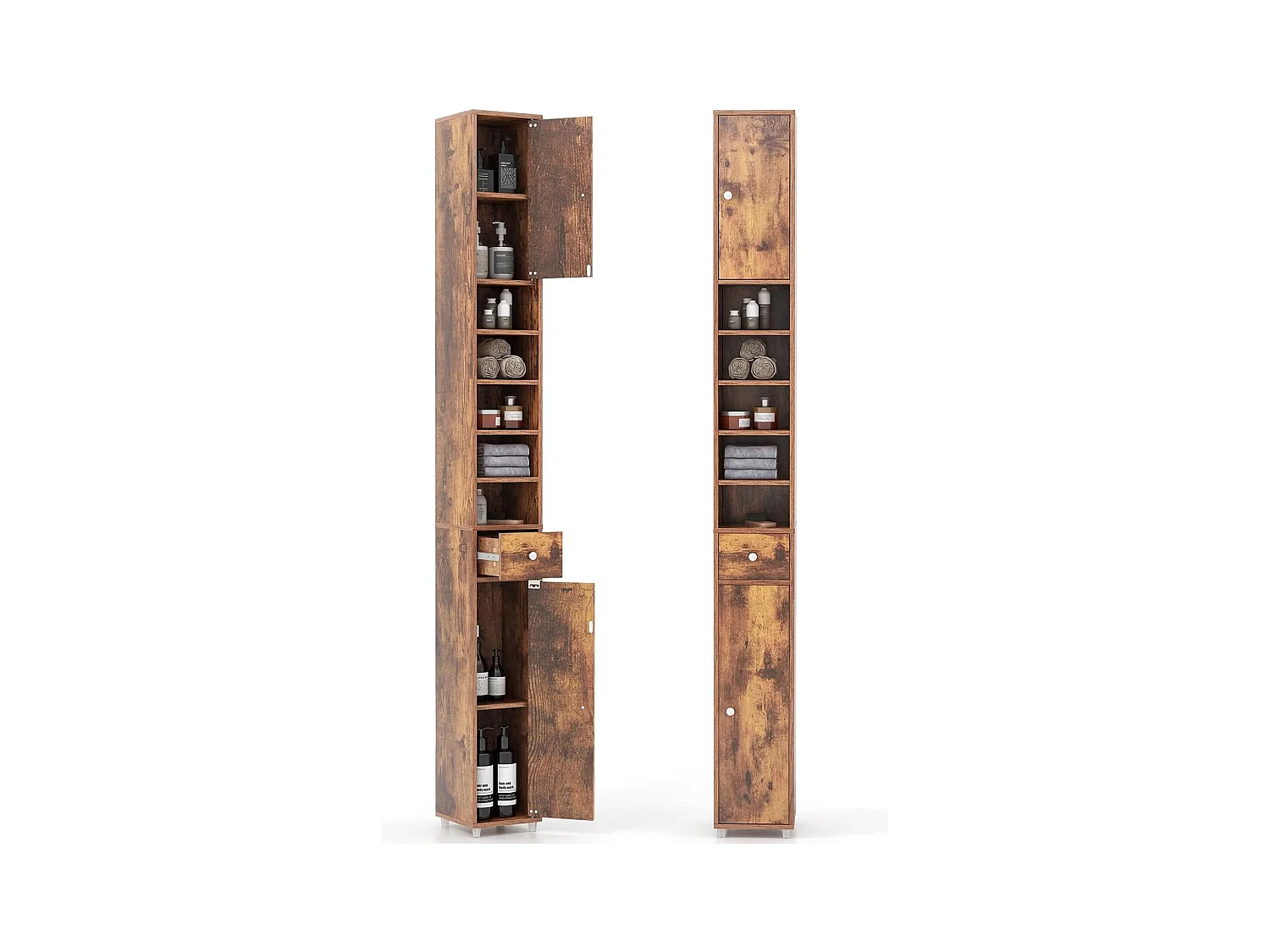 Badkamerkast, hoge smalle kast, badkamerkast met 2 deuren, ruimtebesparende kast voor badkamer, woonkamer, keuken, 20 x 20 x 180 cm (wit)VH32988