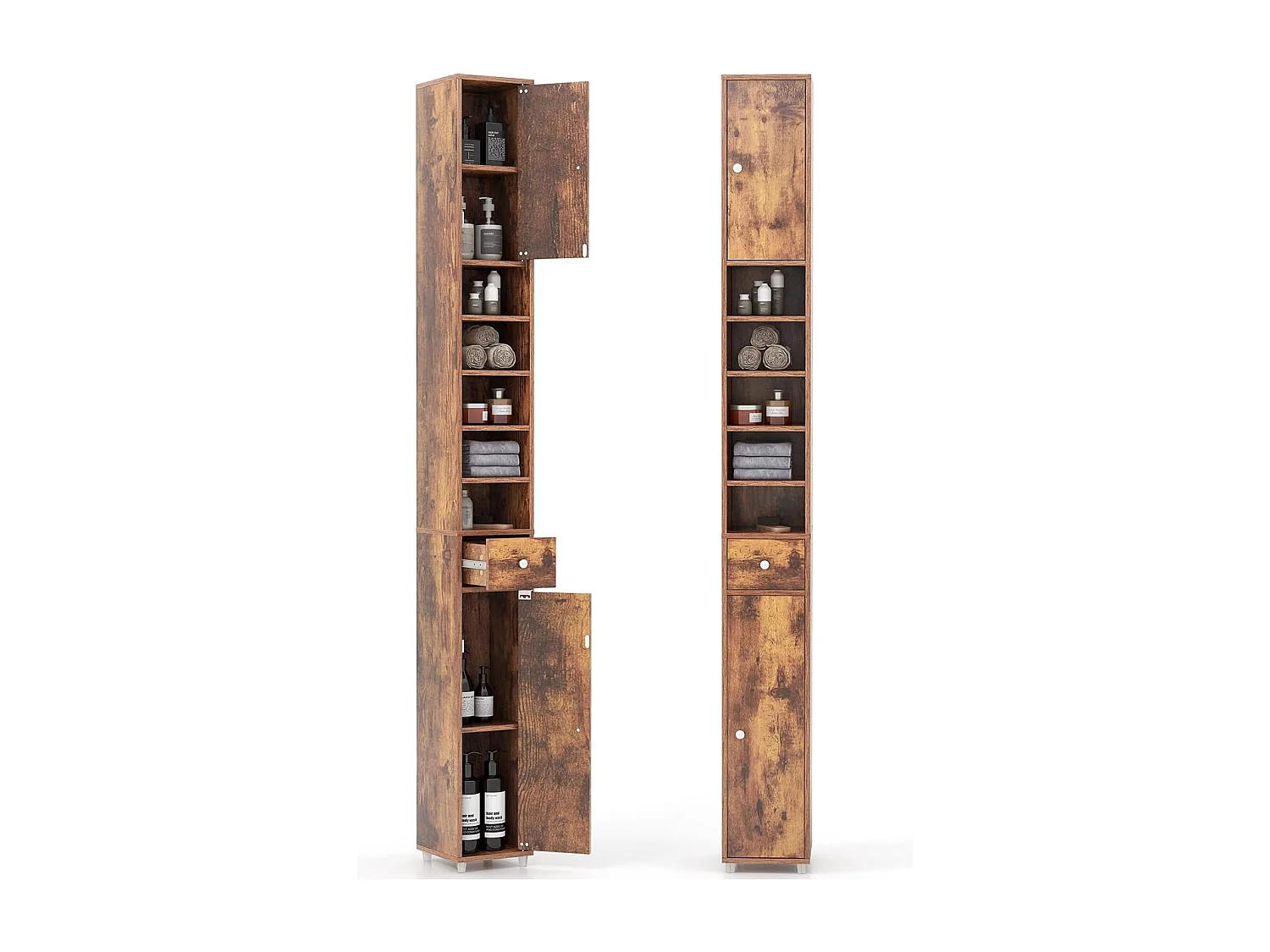 Badkamerkast, hoge smalle kast, badkamerkast met 2 deuren, ruimtebesparende kast voor badkamer, woonkamer, keuken, 20 x 20 x 180 cm (wit)VH32988