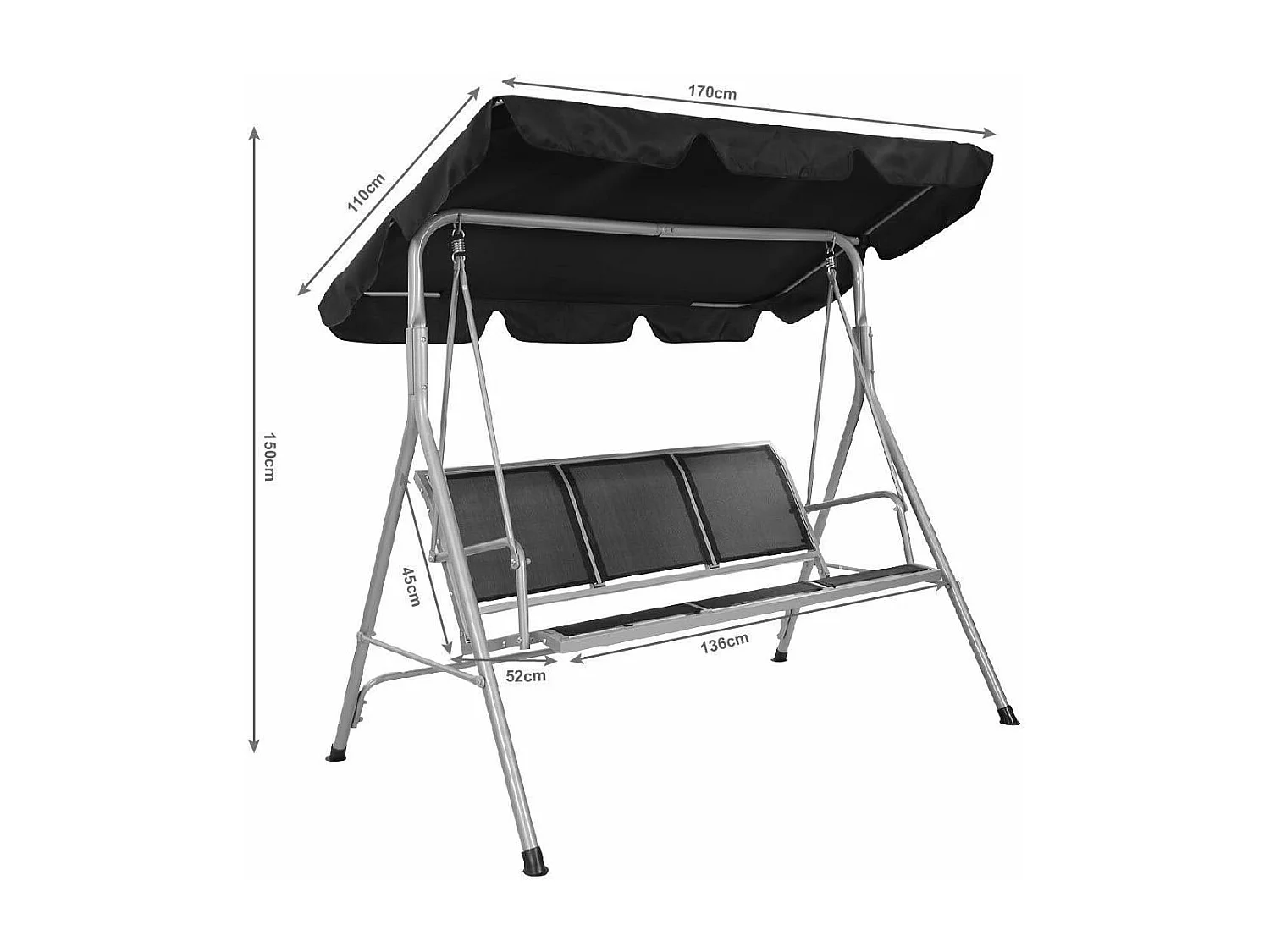 3-zits schommelbank, weerbestendige tuinschommel met verstelbare luifel,schommel voor tuin, patio,zwembad,balkon,210kg belastbaar (Beige)AB92614