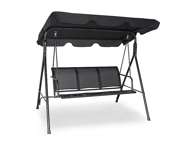 Schommelbank tuinschommel schommelbank ligstoel met zonnedak 3-zits (zwart)AB92614