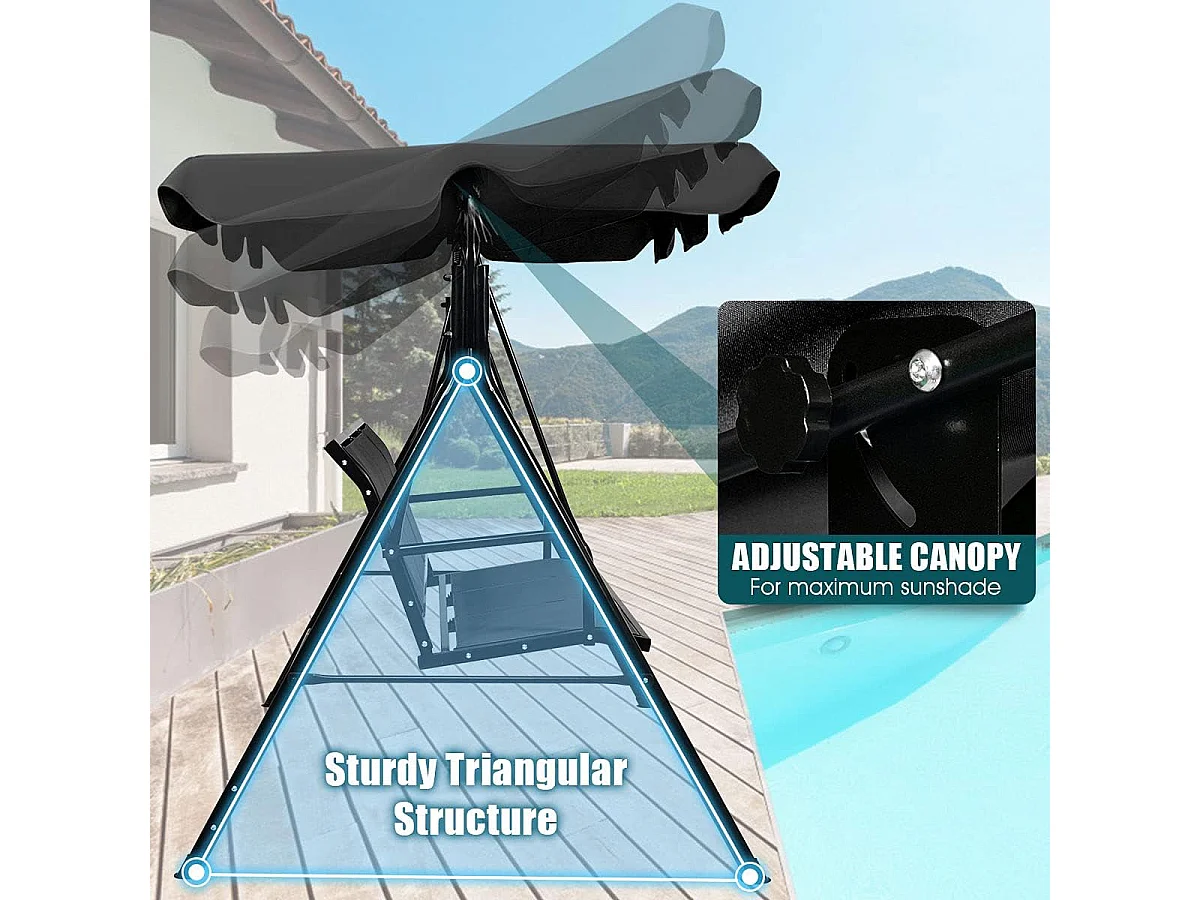 Schommelbank tuinschommel schommelbank ligstoel met zonnedak 3-zits (zwart)AB92614