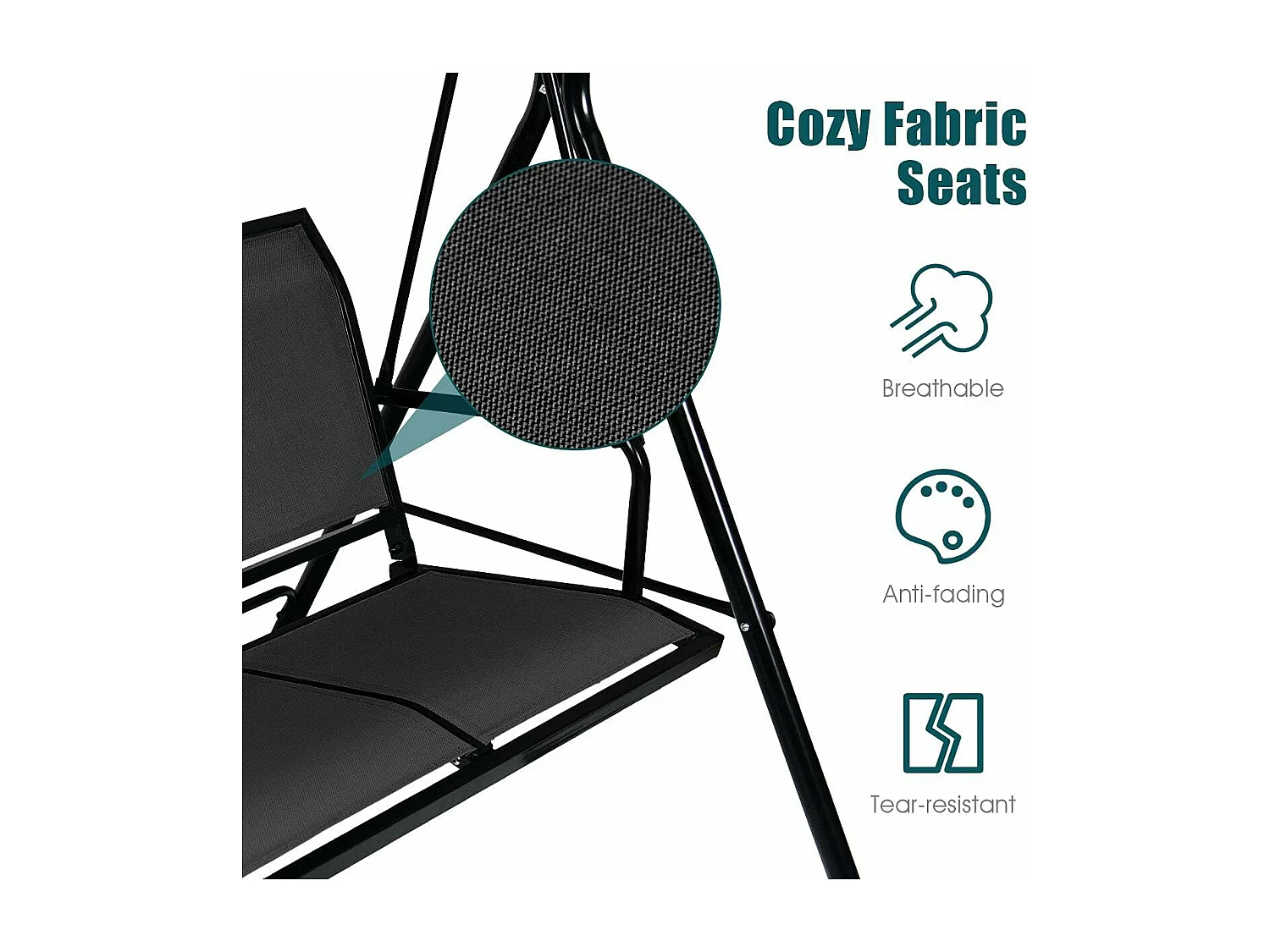 Schommelbank tuinschommel schommelbank ligstoel met zonnedak 3-zits (zwart)AB92614