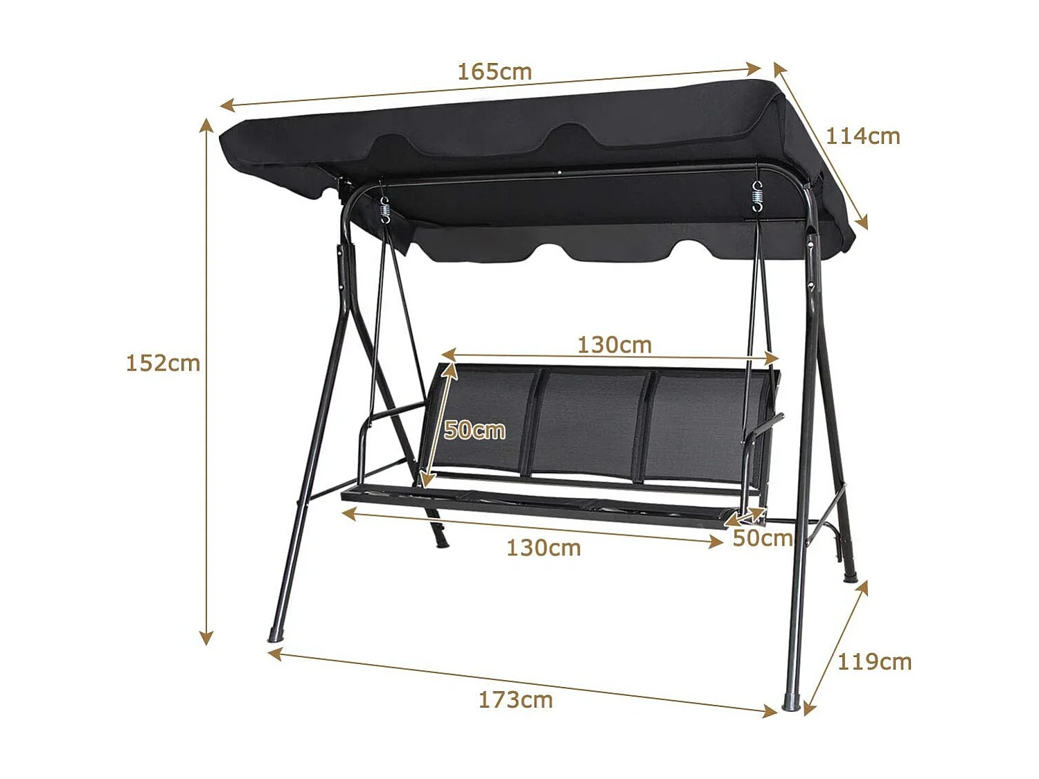 Schommelbank tuinschommel schommelbank ligstoel met zonnedak 3-zits (zwart)AB92614