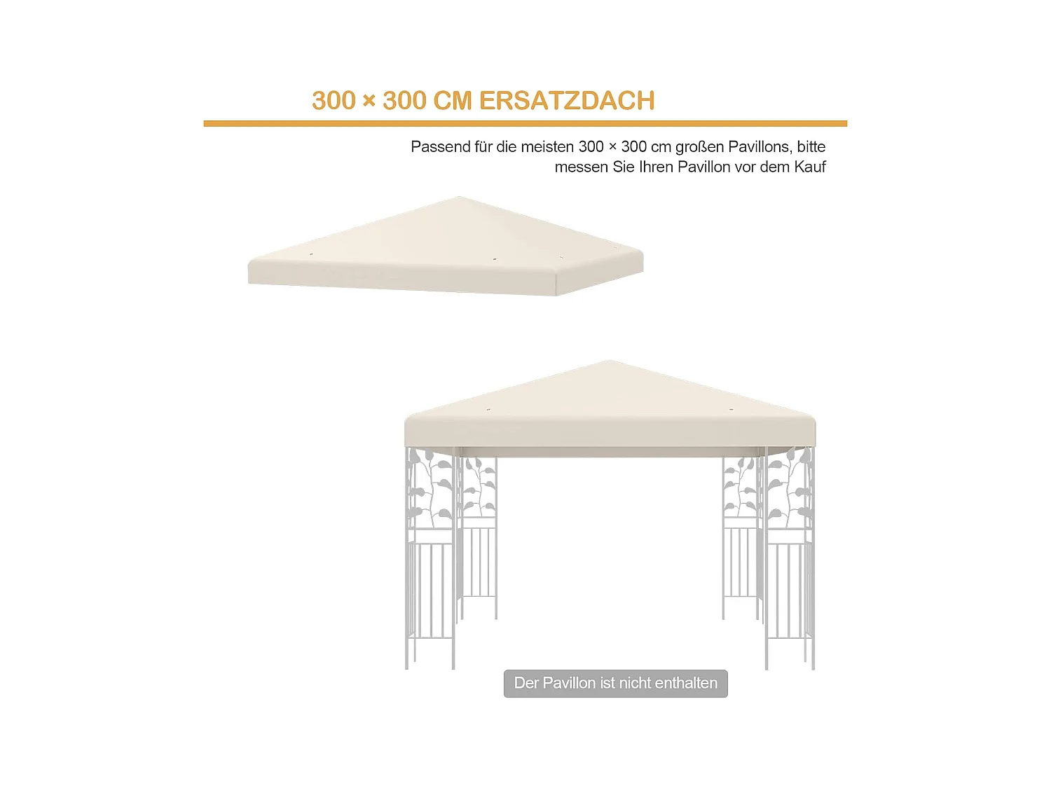 3 x 3 m reservedak voor tuinpaviljoen, paviljoendak, vervangende hoes met afvoergaten en klittenband (beige)ZB32749