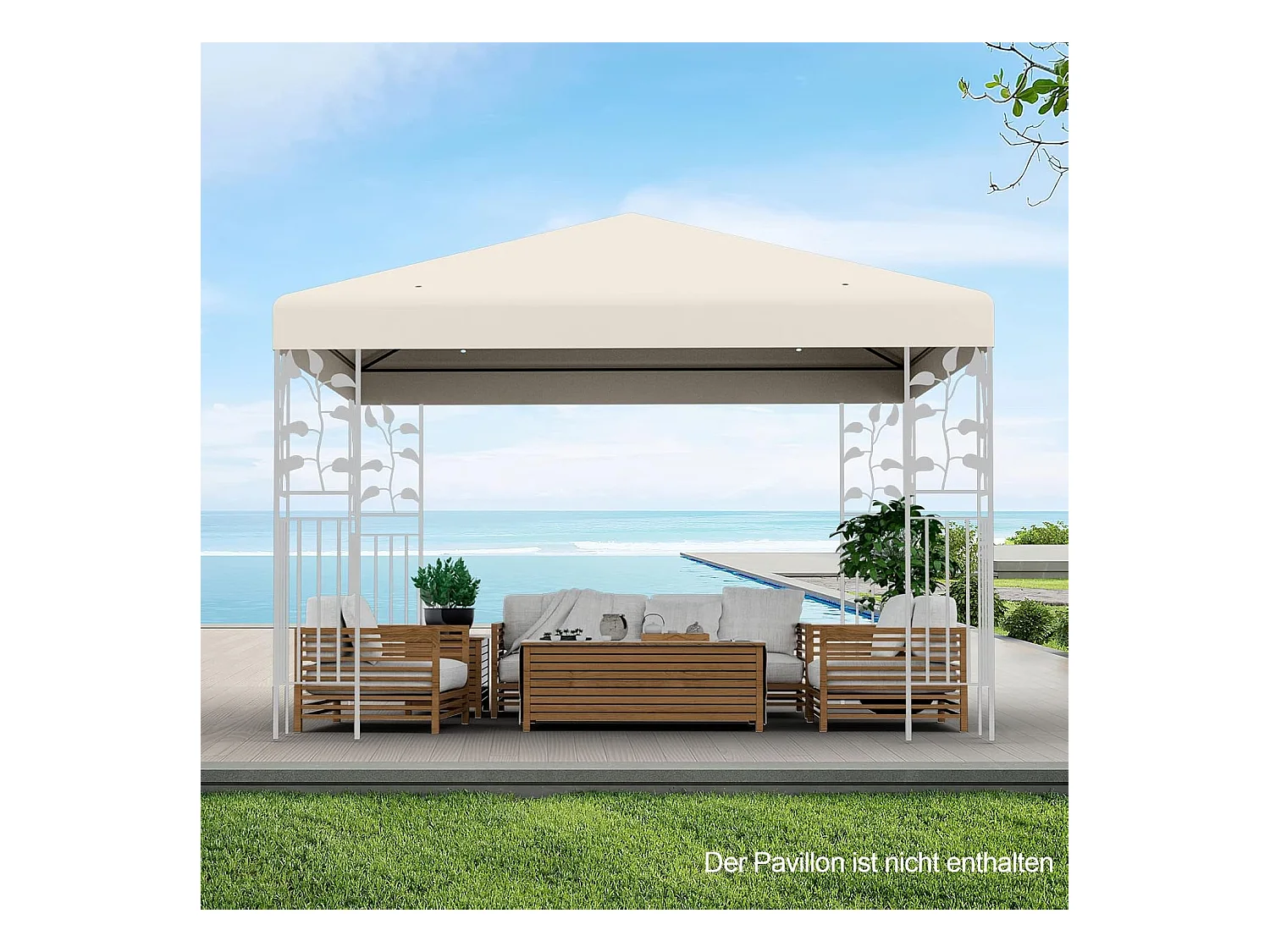 3 x 3 m reservedak voor tuinpaviljoen, paviljoendak, vervangende hoes met afvoergaten en klittenband (beige)ZB32749