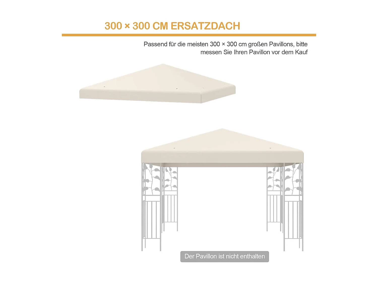 3 x 3 m reservedak voor tuinpaviljoen, paviljoendak, vervangende hoes met afvoergaten en klittenband (beige)ZB32749