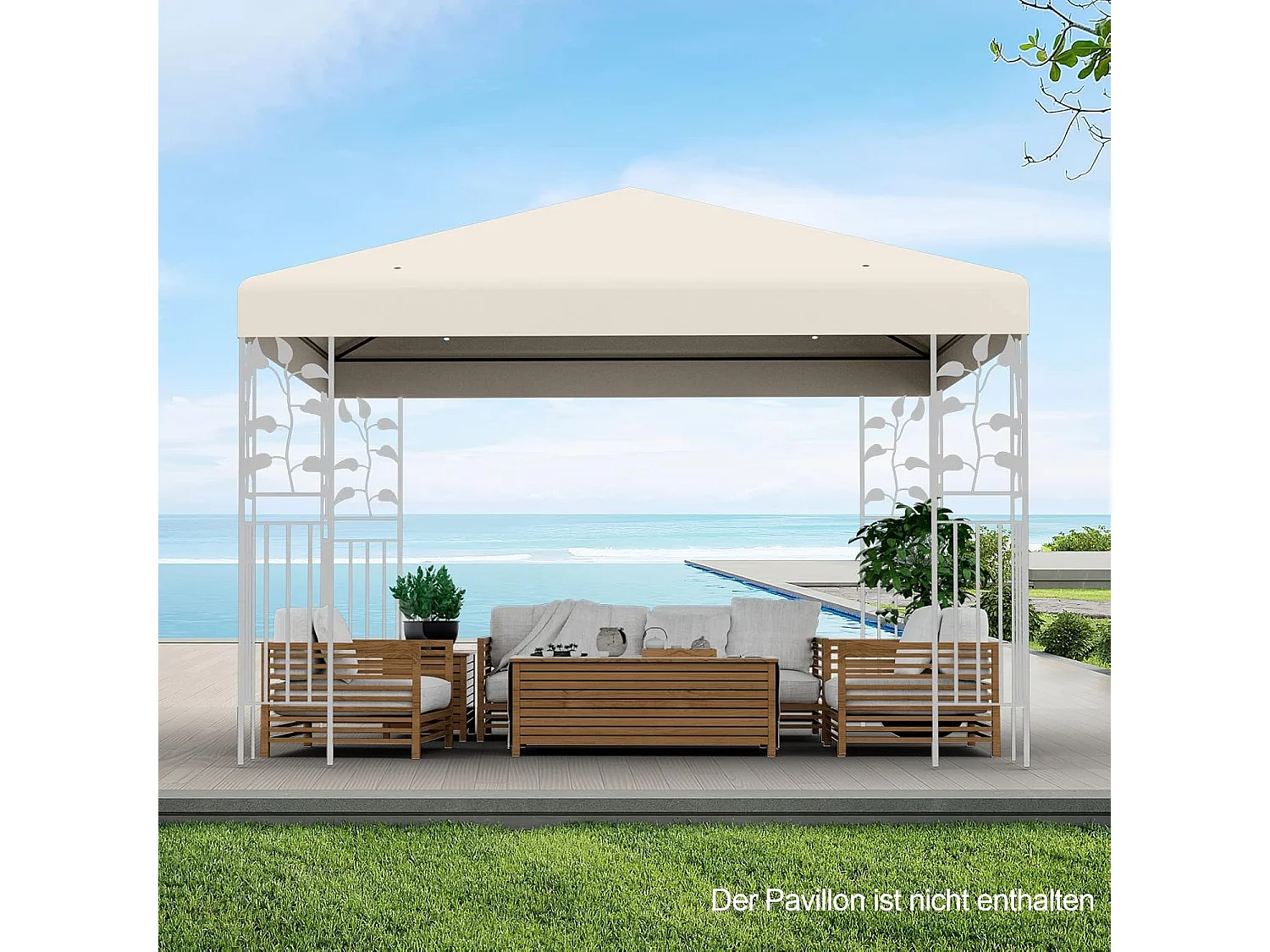 3 x 3 m reservedak voor tuinpaviljoen, paviljoendak, vervangende hoes met afvoergaten en klittenband (beige)ZB32749