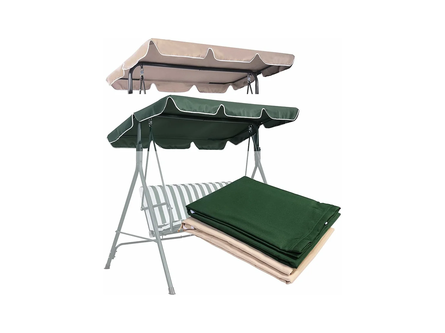 Zonnedak vervangend dak dakhoes dakzeil voor schommelbank tuinschommel grootte keuze (groen, 196x110cm)