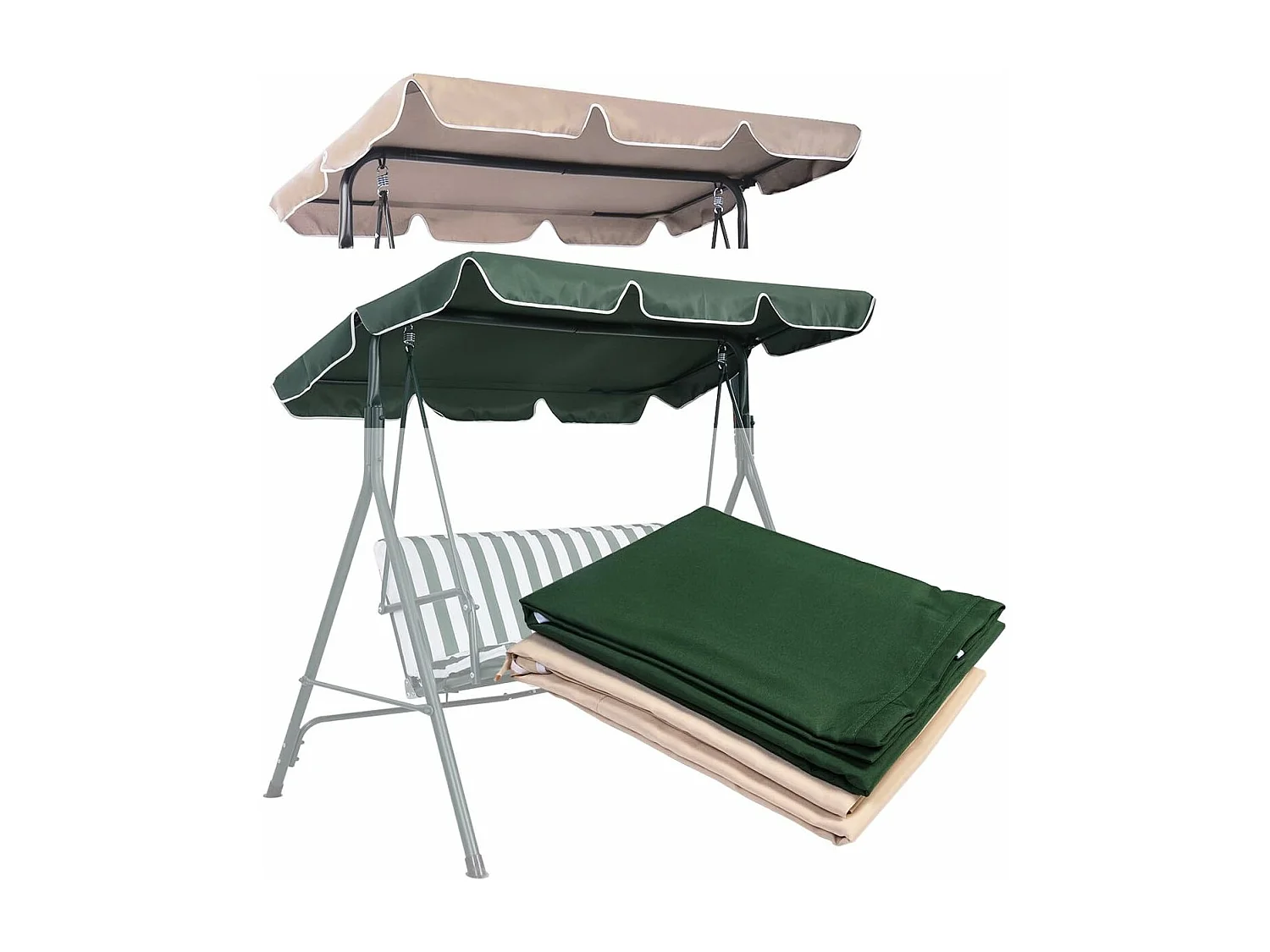 Zonnedak vervangend dak dakhoes dakzeil voor schommelbank tuinschommel grootte keuze (groen, 196x110cm)