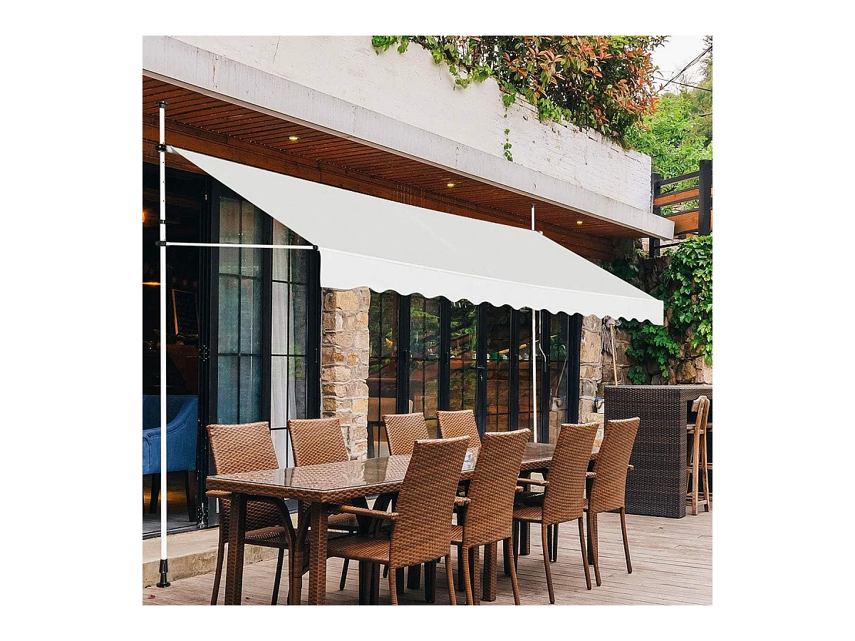 Klemluifel, 400 cm breed, balkonluifel zonder boren, uv-bestendig, in hoogte verstelbaar,luifel met handslinger, zonneluifel,beigeAB92537