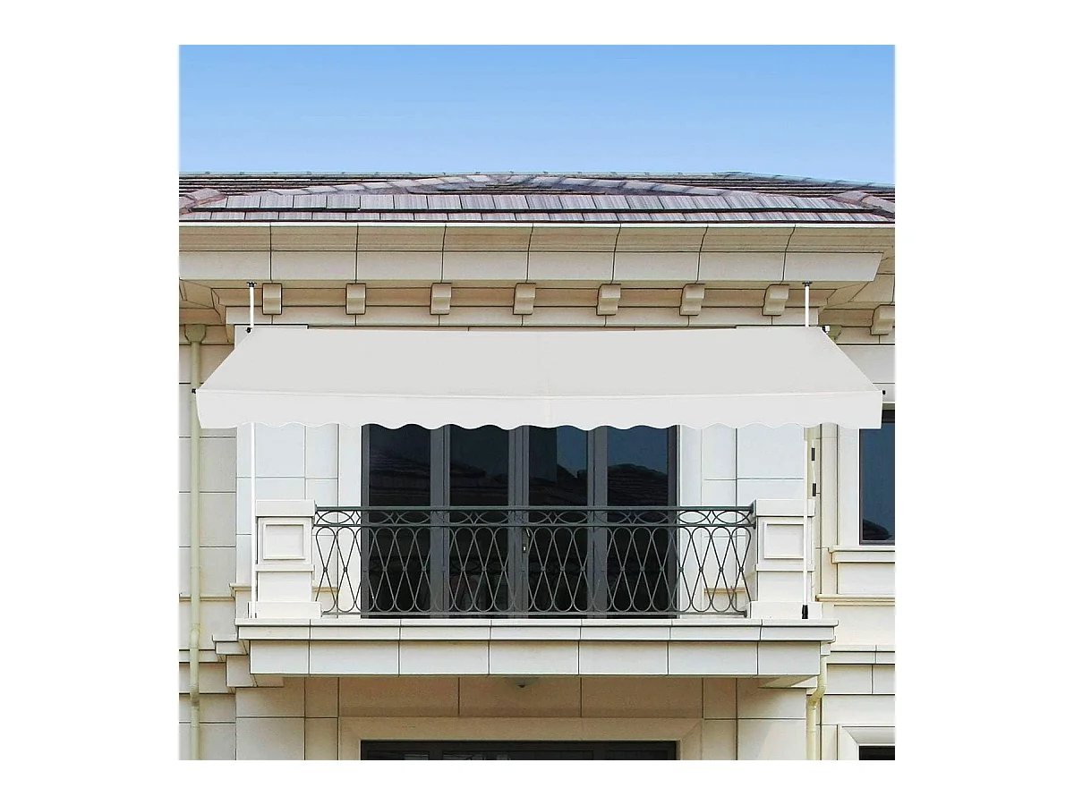 Klemluifel, 400 cm breed, balkonluifel zonder boren, uv-bestendig, in hoogte verstelbaar,luifel met handslinger, zonneluifel,beigeAB92537