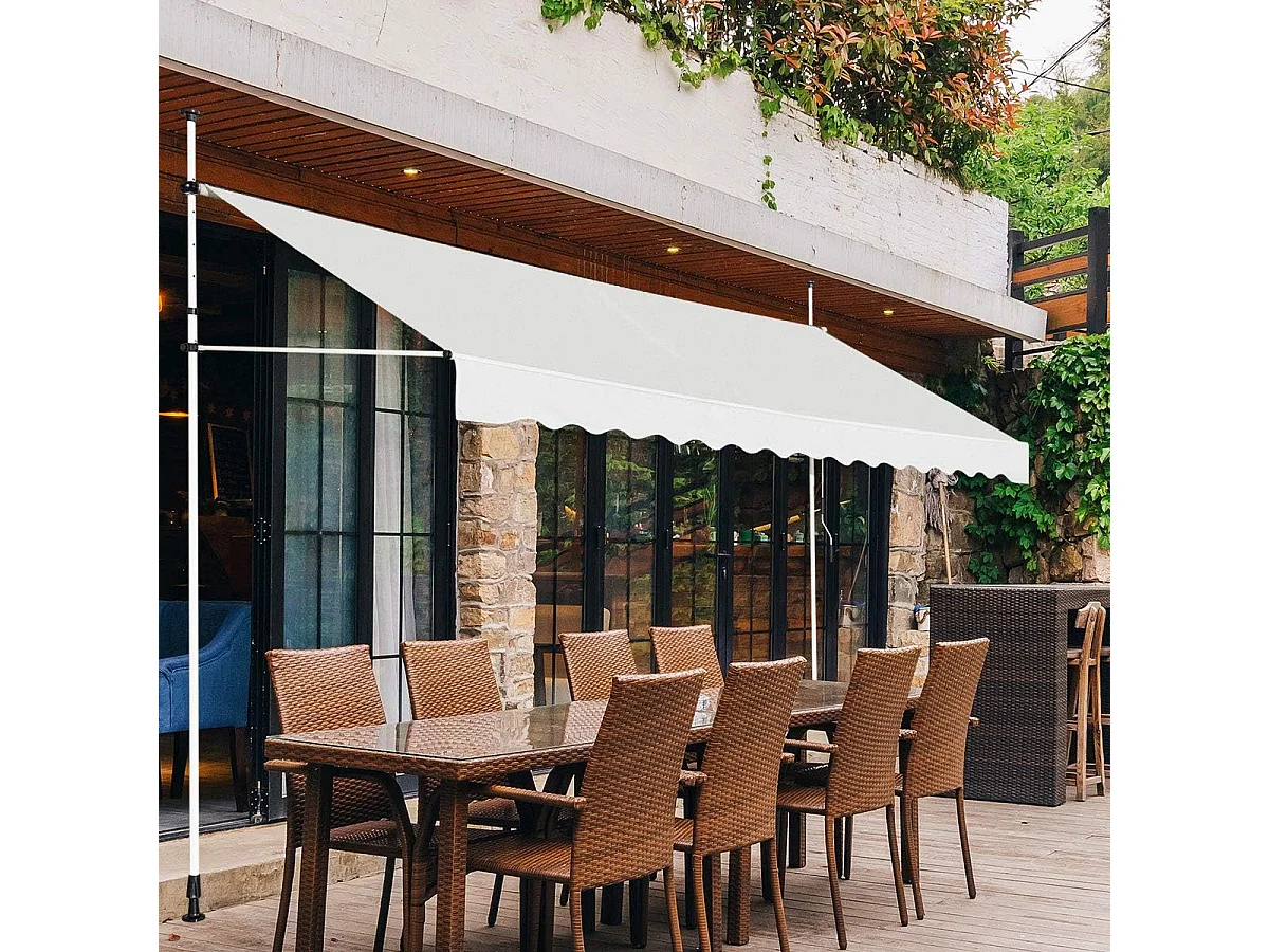 Klemluifel, 400 cm breed, balkonluifel zonder boren, uv-bestendig, in hoogte verstelbaar,luifel met handslinger, zonneluifel,beigeAB92537