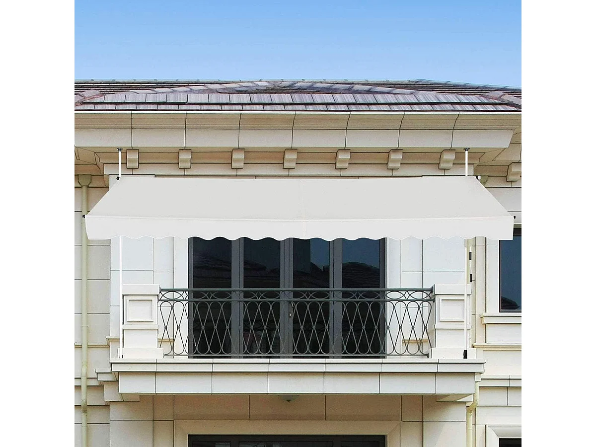 Klemluifel, 400 cm breed, balkonluifel zonder boren, uv-bestendig, in hoogte verstelbaar,luifel met handslinger, zonneluifel,beigeAB92537