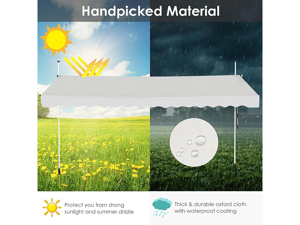 Klemluifel, 400 cm breed, balkonluifel zonder boren, uv-bestendig, in hoogte verstelbaar,luifel met handslinger, zonneluifel,beigeAB92537