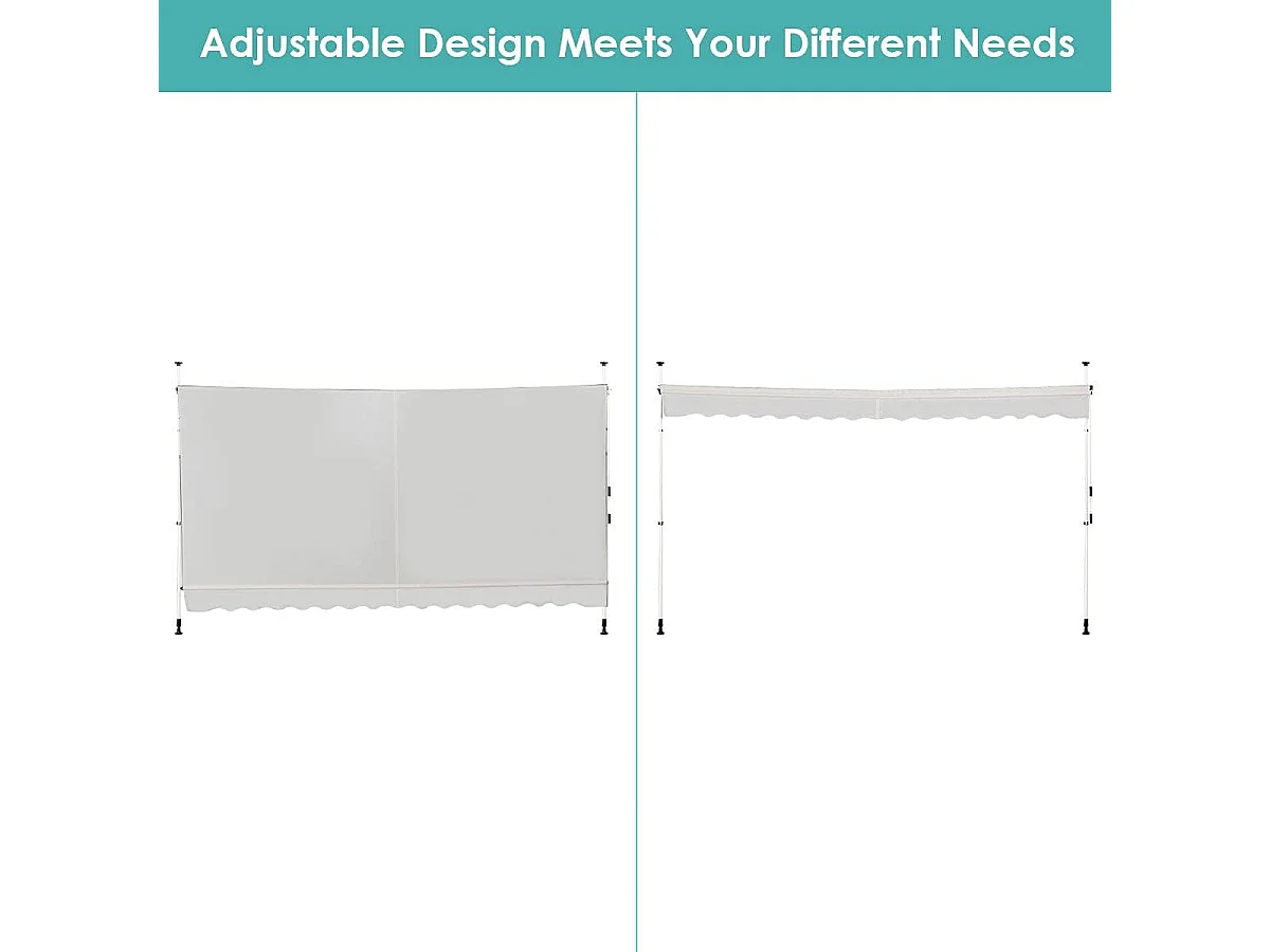 Klemluifel, 400 cm breed, balkonluifel zonder boren, uv-bestendig, in hoogte verstelbaar,luifel met handslinger, zonneluifel,beigeAB92537