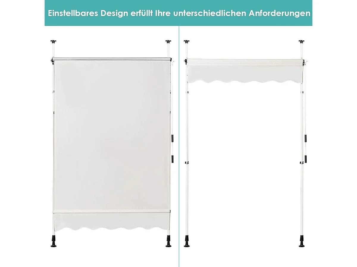 Klemluifel, 150 cm breed, balkonluifel zonder boren, uv-bestendig, in hoogte verstelbaar,luifel met handslinger, zonneluifel,beigeAB92530