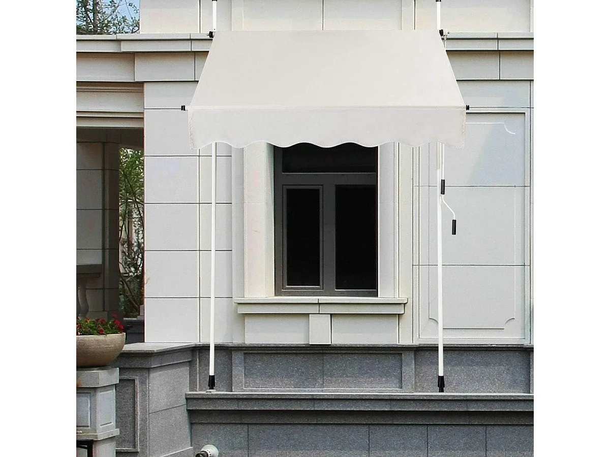 Klemluifel, 150 cm breed, balkonluifel zonder boren, uv-bestendig, in hoogte verstelbaar,luifel met handslinger, zonneluifel,beigeAB92530