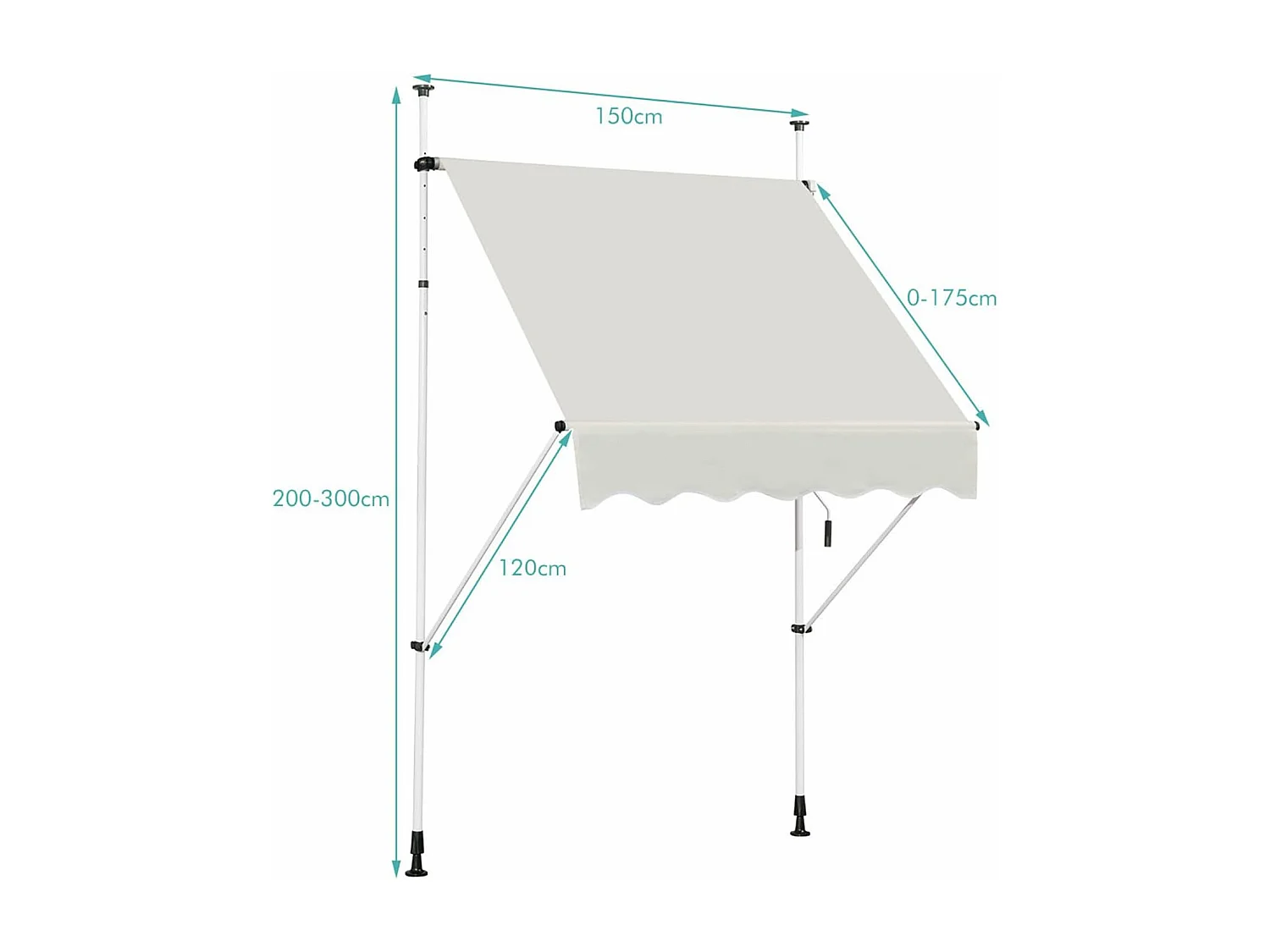 Klemluifel, 150 cm breed, balkonluifel zonder boren, uv-bestendig, in hoogte verstelbaar,luifel met handslinger, zonneluifel,beigeAB92530