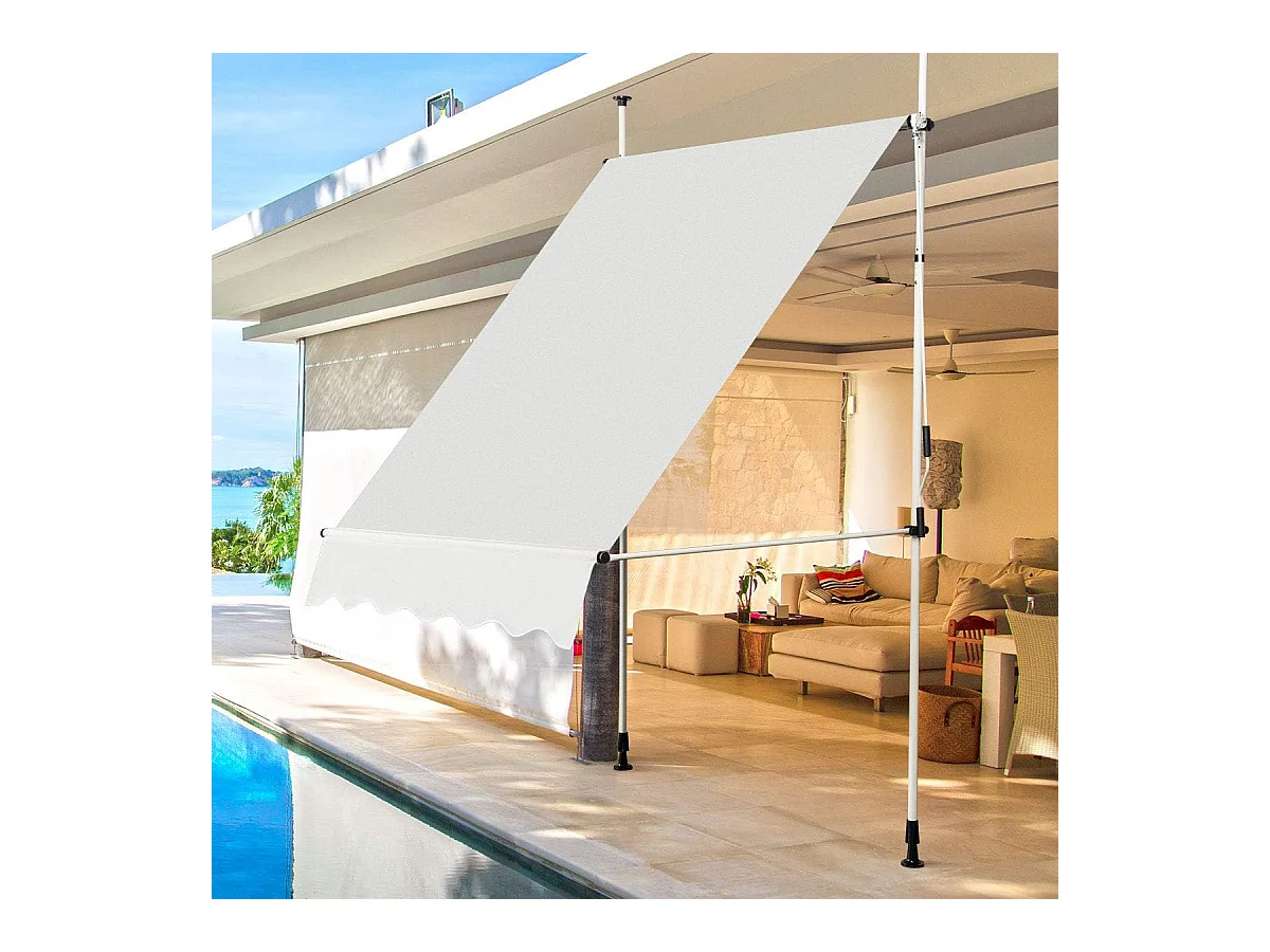 Klemluifel, 350 cm breed, balkonluifel zonder boren, uv-bestendig, in hoogte verstelbaar,luifel met handslinger, zonneluifel,grijsZB33758