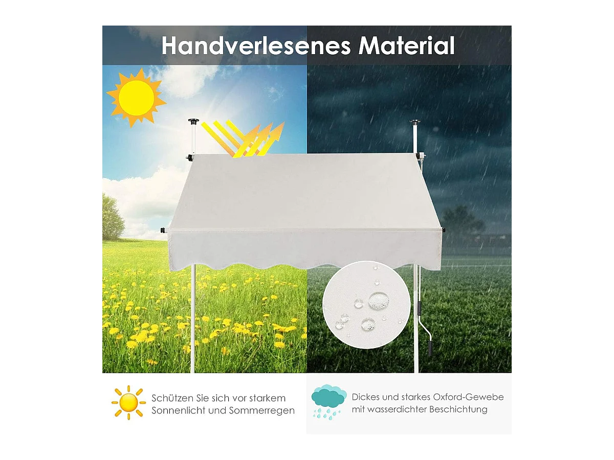 Klemluifel, 350 cm breed, balkonluifel zonder boren, uv-bestendig, in hoogte verstelbaar,luifel met handslinger, zonneluifel,grijsZB33758
