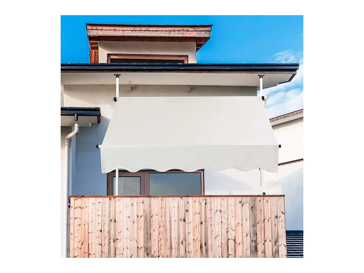 Klemluifel, 350 cm breed, balkonluifel zonder boren, uv-bestendig, in hoogte verstelbaar,luifel met handslinger, zonneluifel,grijsZB33758