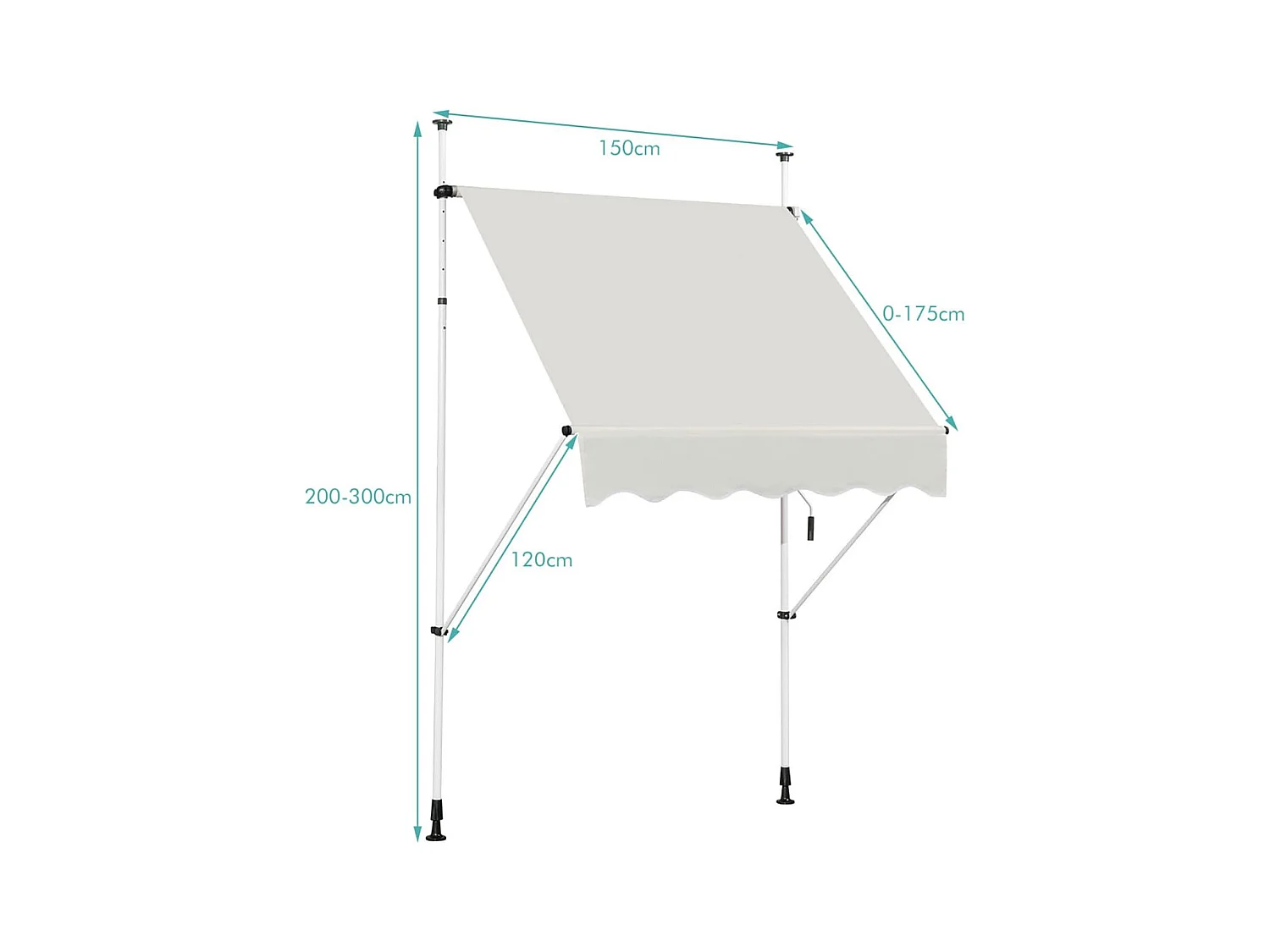 Klemluifel, 350 cm breed, balkonluifel zonder boren, uv-bestendig, in hoogte verstelbaar,luifel met handslinger, zonneluifel,grijsZB33758