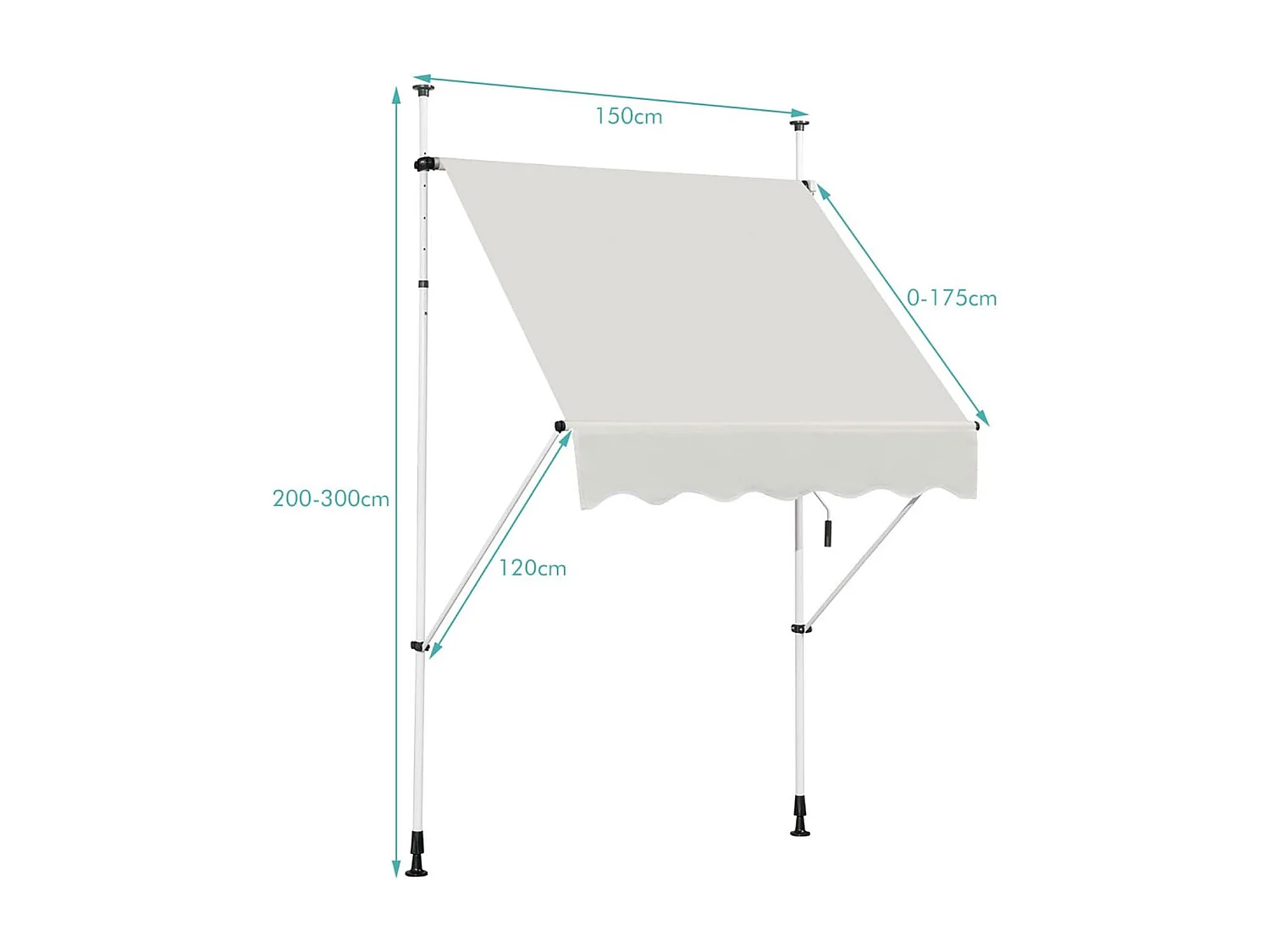 Klemluifel, 350 cm breed, balkonluifel zonder boren, uv-bestendig, in hoogte verstelbaar,luifel met handslinger, zonneluifel,grijsZB33758