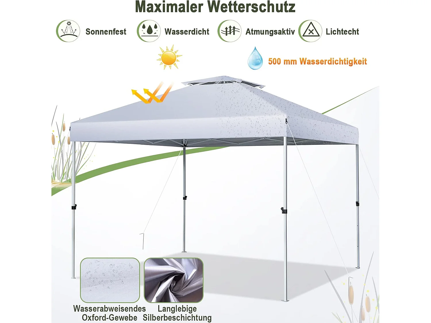 3x3m pop-up paviljoen,tuinpaviljoen en draagtas op wieltje,uv-bescherming 50+,vouwpaviljoen,in hoogte verstelbaar,tuintent voortuin,strandZB32057