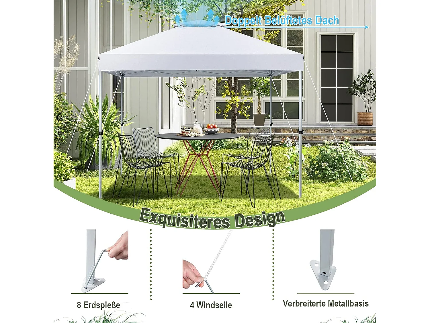 3x3m pop-up paviljoen,tuinpaviljoen en draagtas op wieltje,uv-bescherming 50+,vouwpaviljoen,in hoogte verstelbaar,tuintent voortuin,strandZB32057