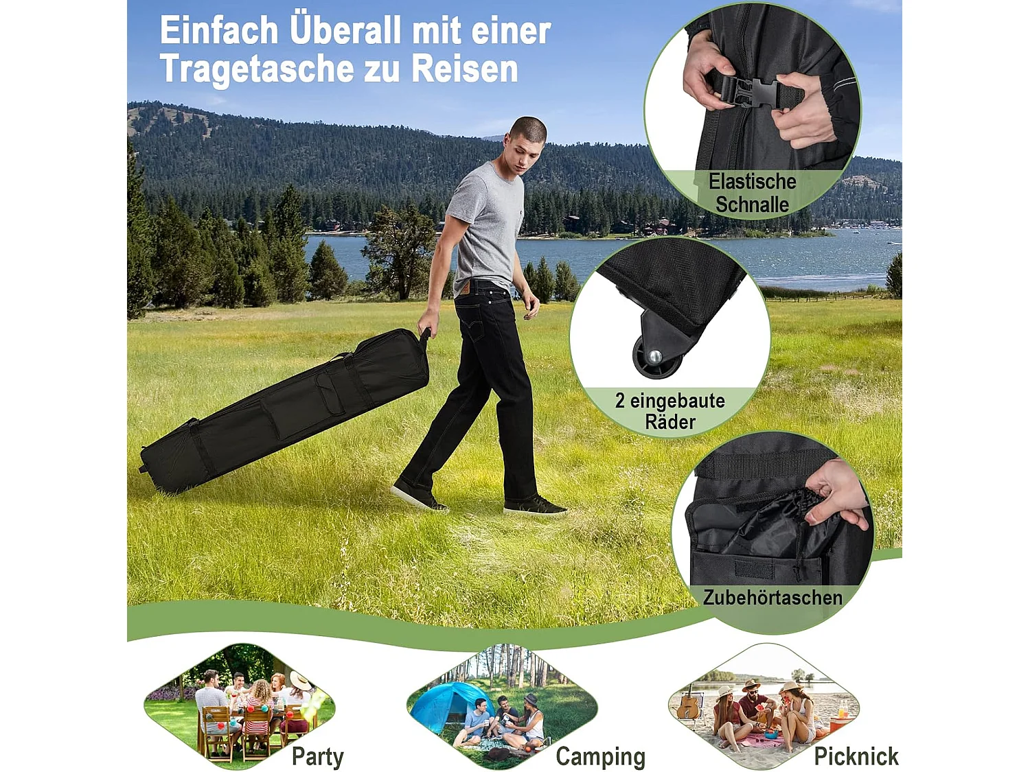 3x3m pop-up paviljoen,tuinpaviljoen en draagtas op wieltje,uv-bescherming 50+,vouwpaviljoen,in hoogte verstelbaar,tuintent voortuin,strandZB32057