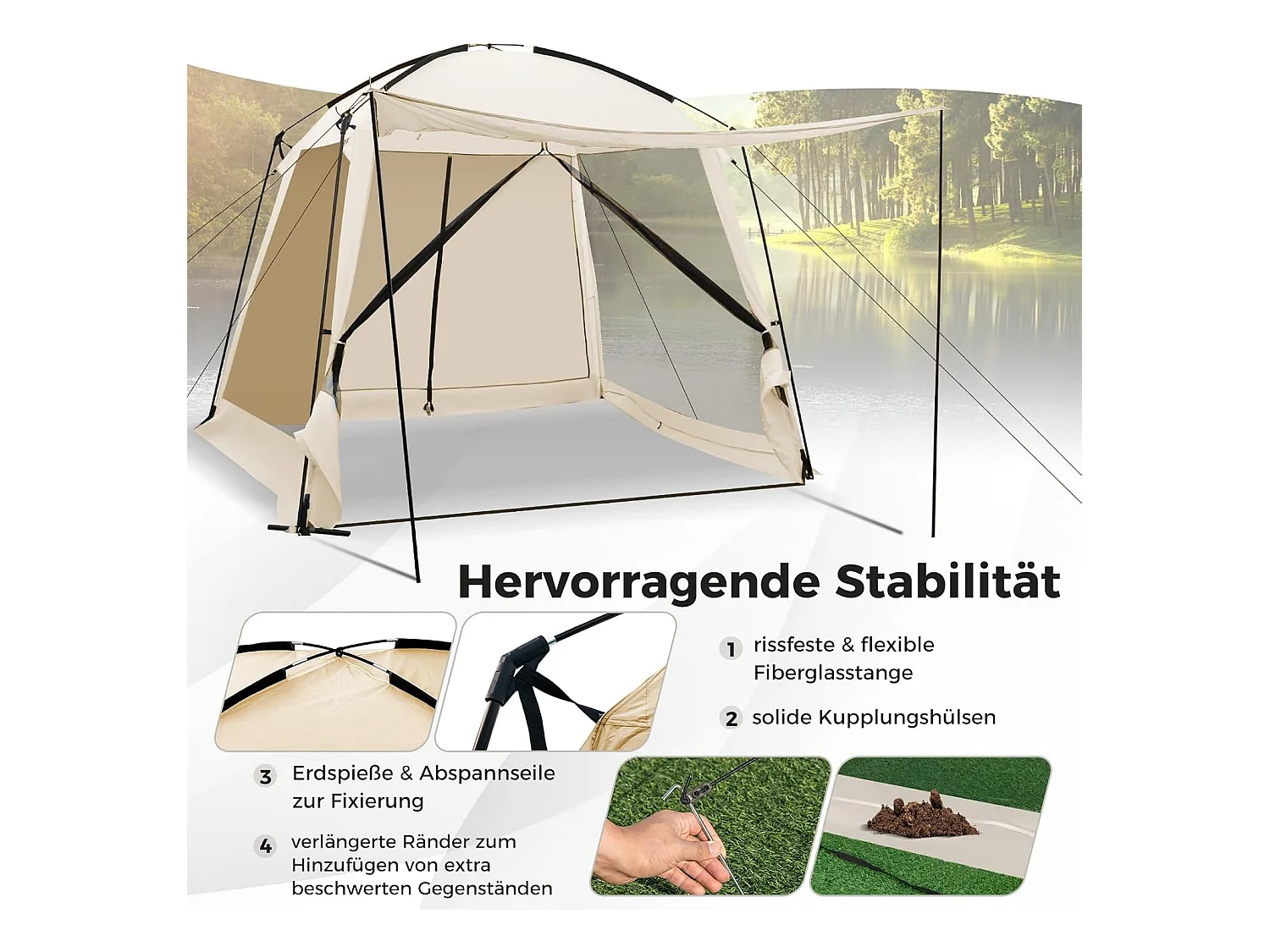 Tent voor 6-8 personen, campingtent met voortent, waterdicht, familietent met draagtas voor trekking, kamperen ZB33654