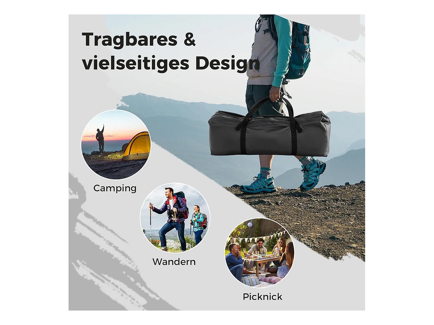 Tent voor 6-8 personen, campingtent met voortent, waterdicht, familietent met draagtas voor trekking, kamperen ZB33654