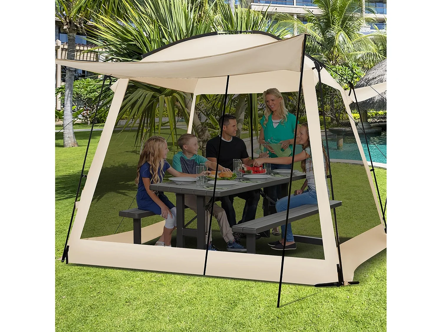 Tent voor 6-8 personen, campingtent met voortent, waterdicht, familietent met draagtas voor trekking, kamperen ZB33654