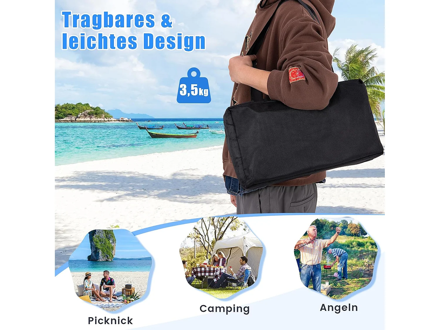 Strandtent 300 x 300 cm, UPF 50+, zonnetent met zandankers,draagbare zonwering, zonnedak voor strand, vissen, picknick, turquoiseZB33851