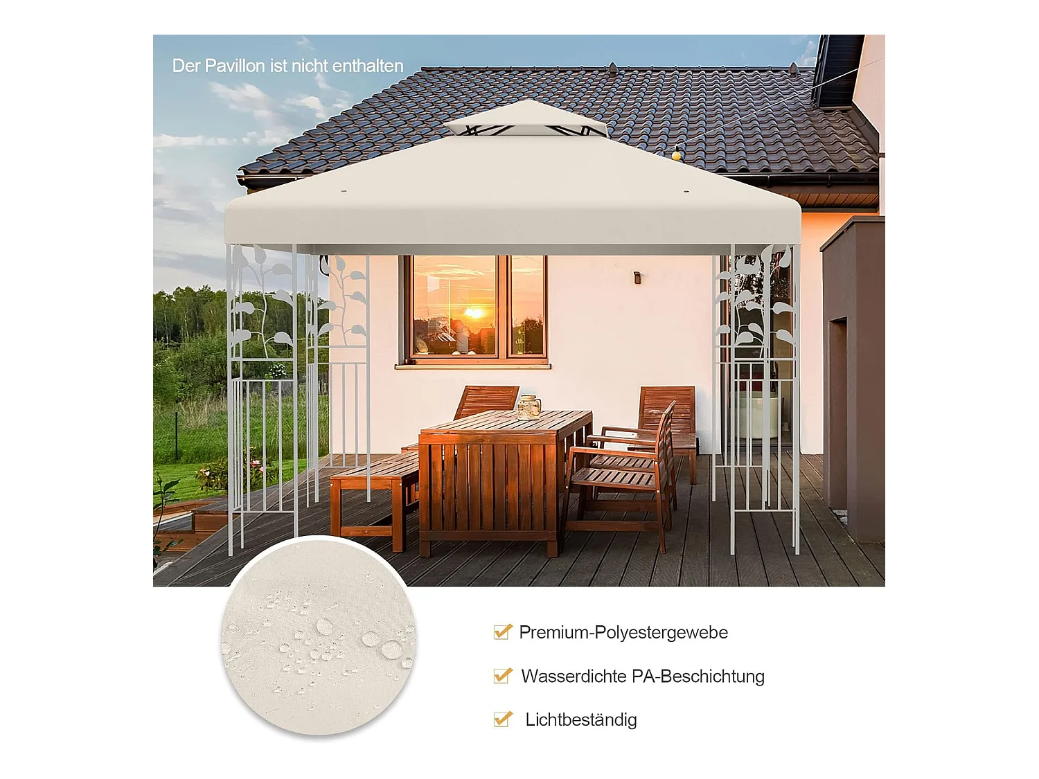 3 x 3 m reservedak voor paviljoen, dubbel dak, paviljoendak, paviljoenafdekking (beige)ZB32740